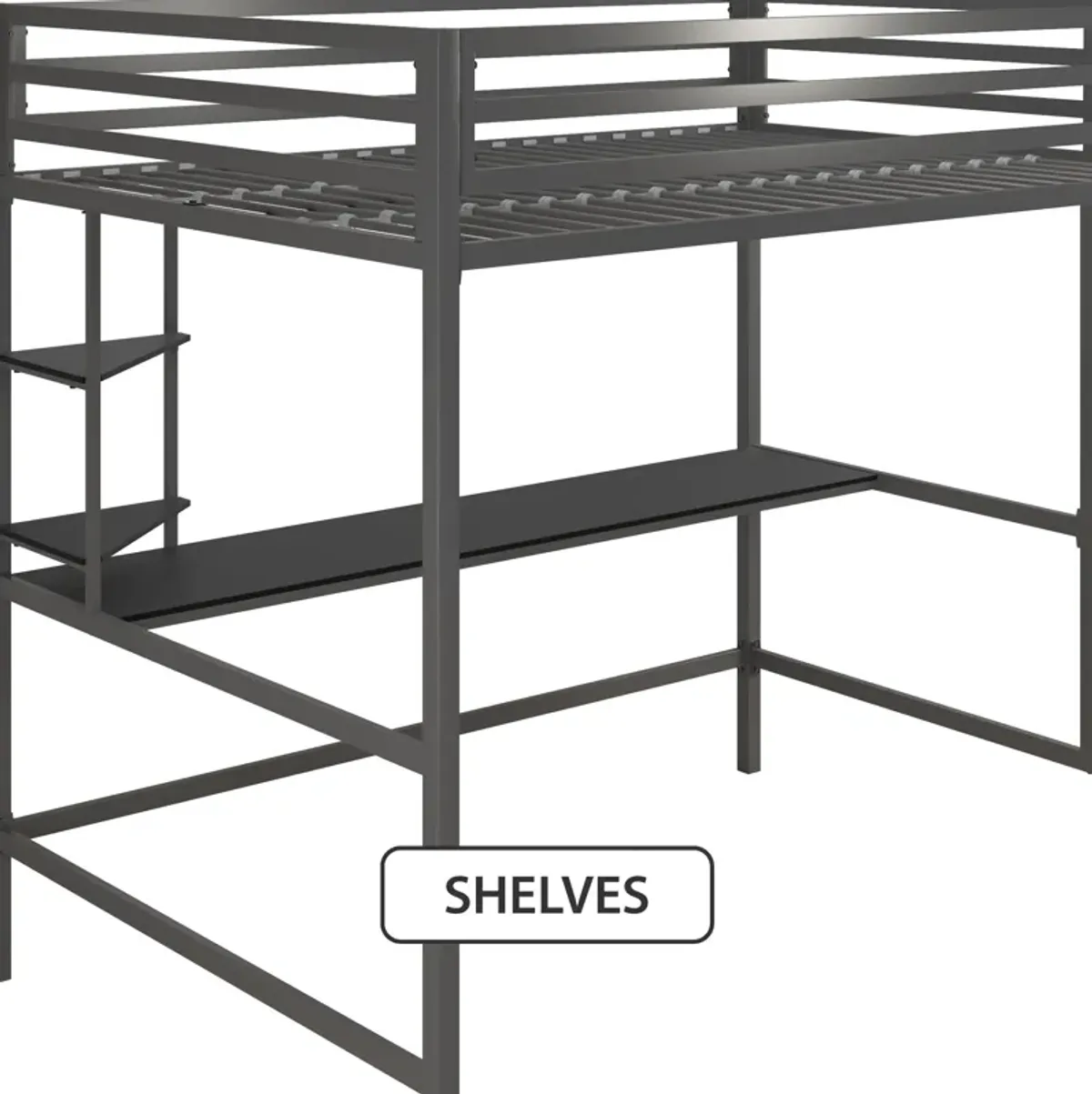 Maxwell Metal Twin Loft Bed with Desk & Shelves