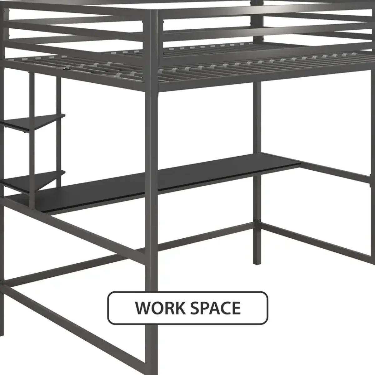 Maxwell Metal Twin Loft Bed with Desk & Shelves