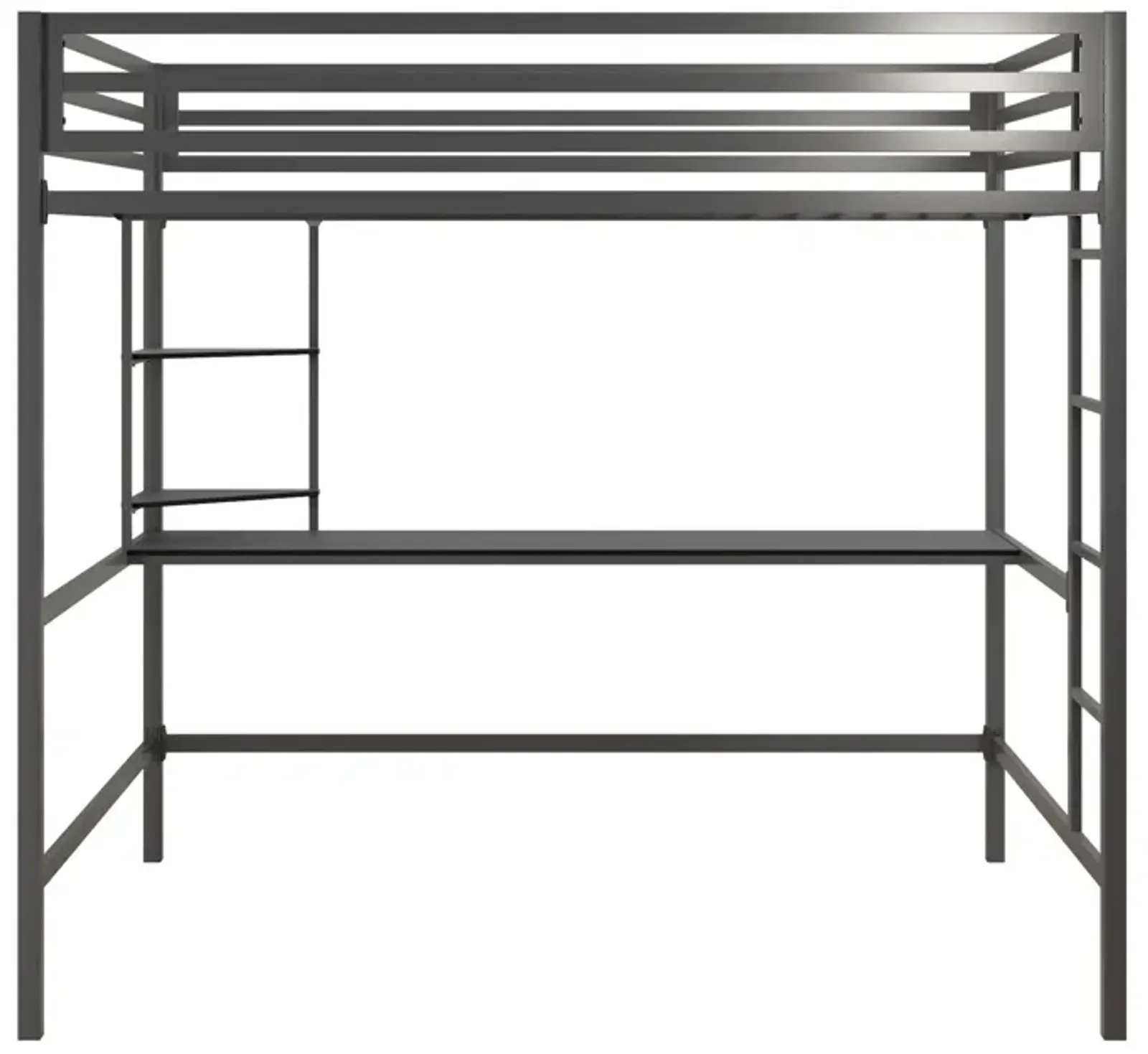 Maxwell Metal Twin Loft Bed with Desk & Shelves