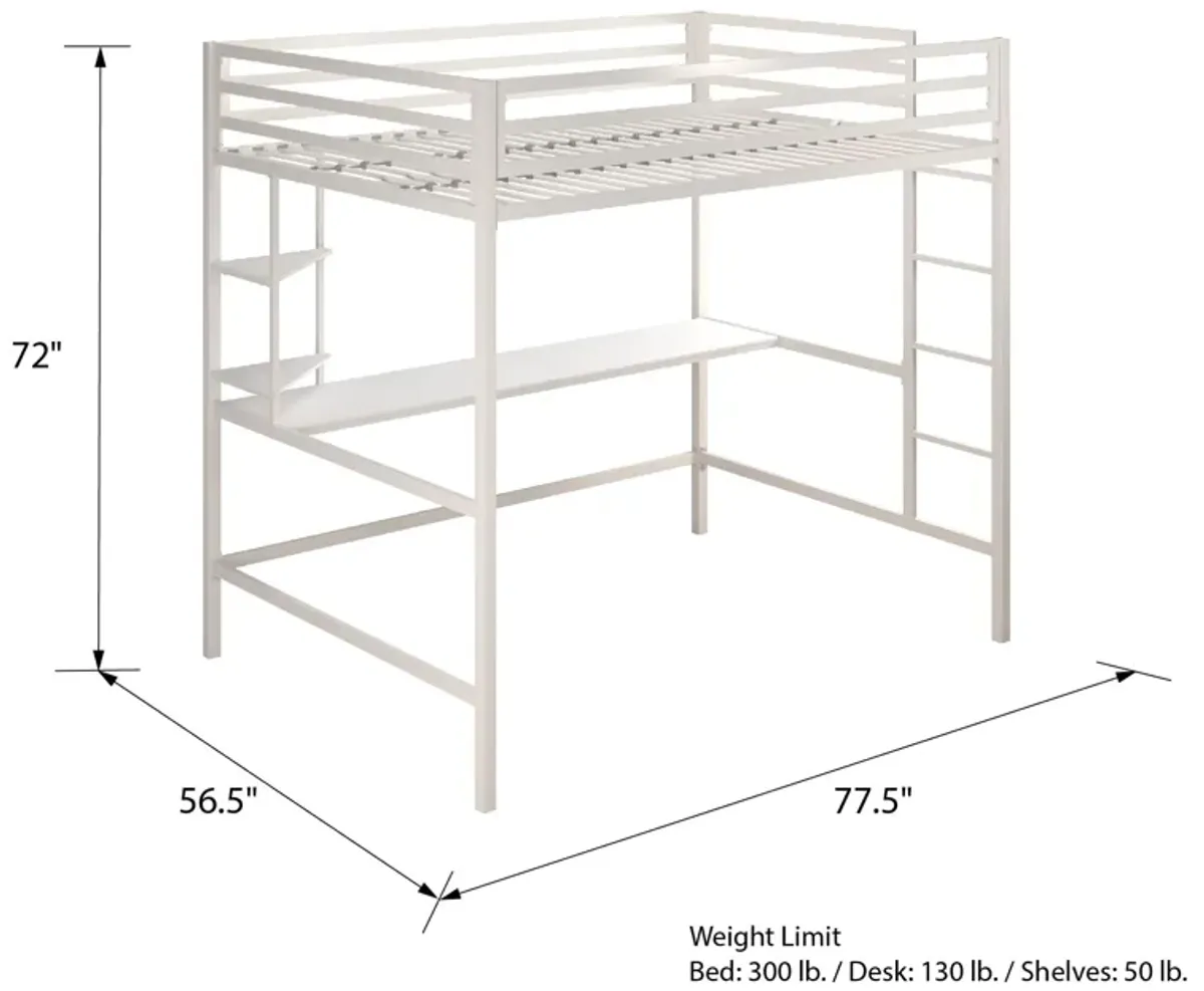 Maxwell Metal Twin Loft Bed with Desk & Shelves