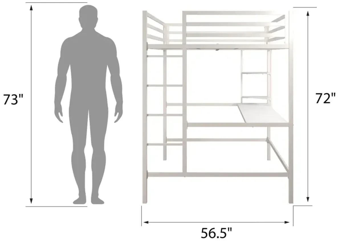 Maxwell Metal Twin Loft Bed with Desk & Shelves