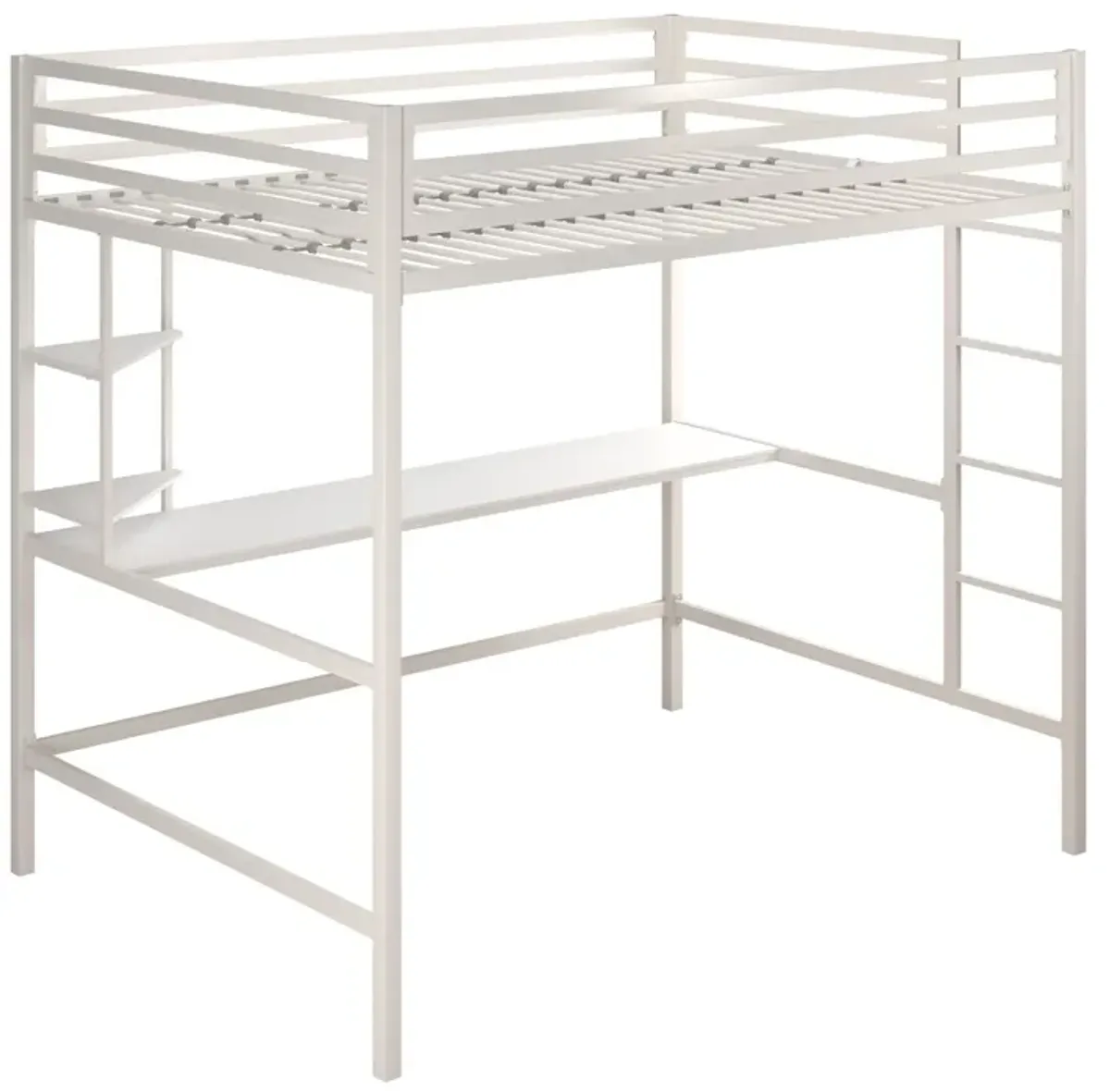 Maxwell Metal Twin Loft Bed with Desk & Shelves