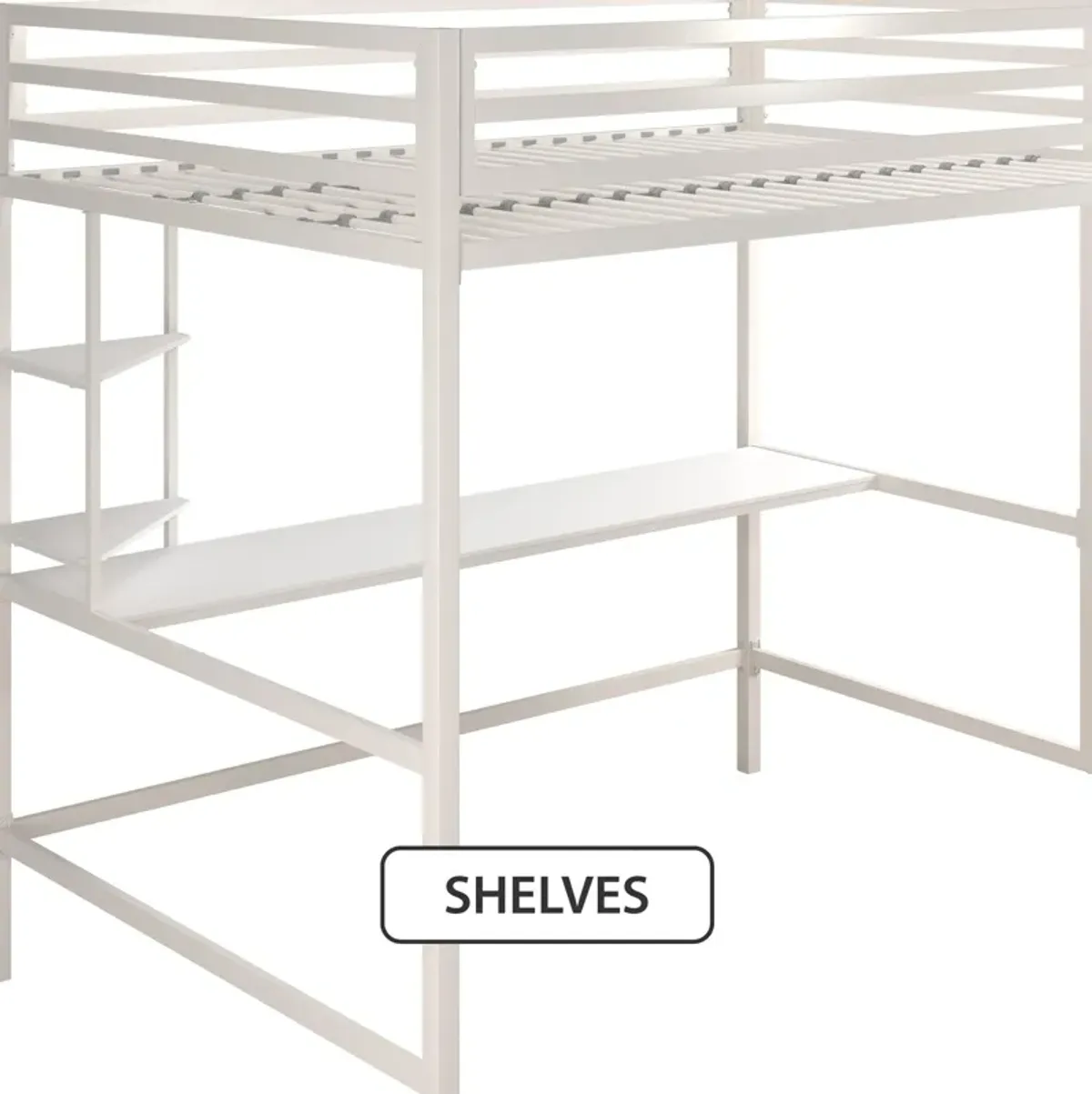 Maxwell Metal Twin Loft Bed with Desk & Shelves