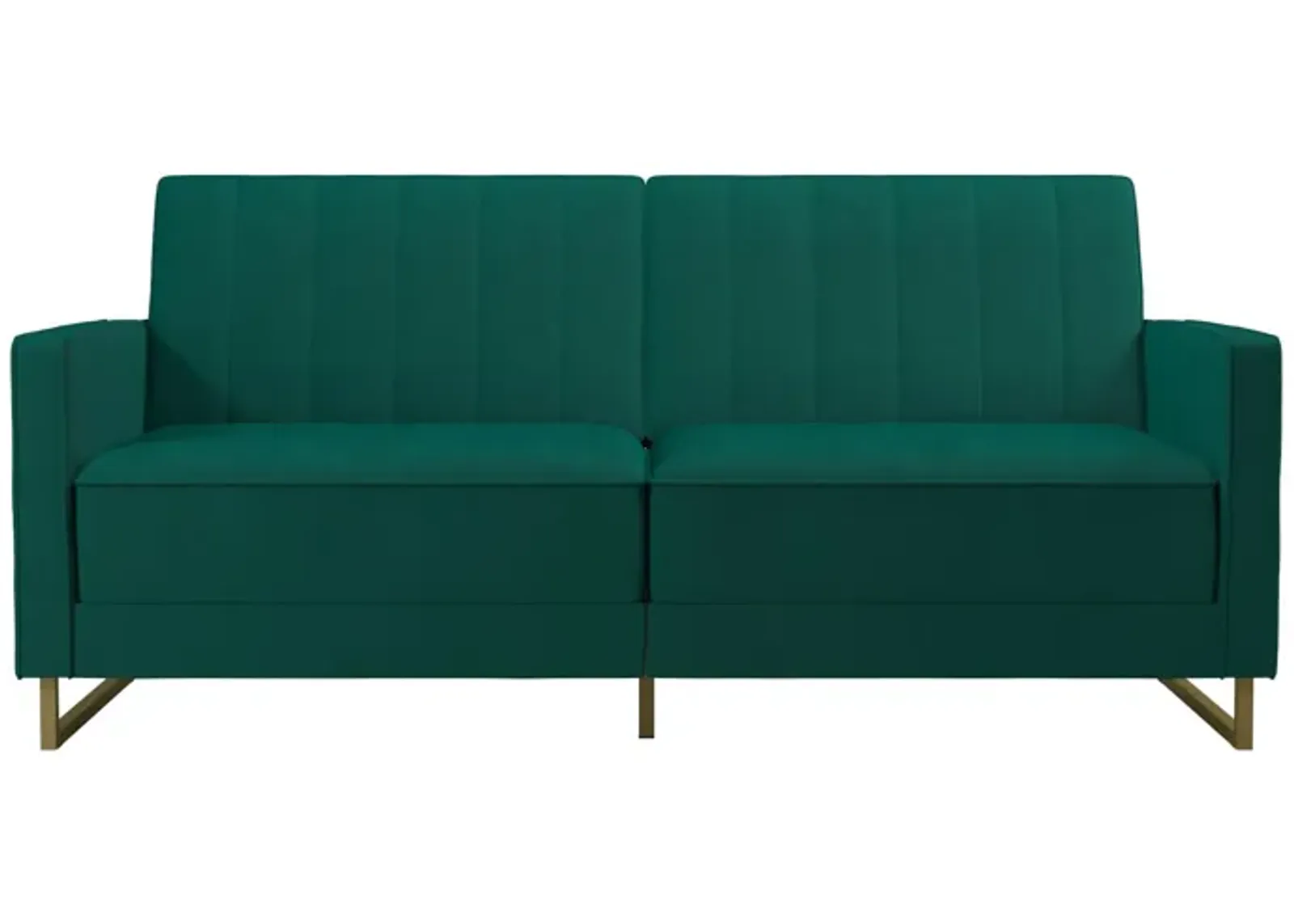 Skylar Coil Velvet Futon with Ribbed Tufted Back and Gold Metal Legs