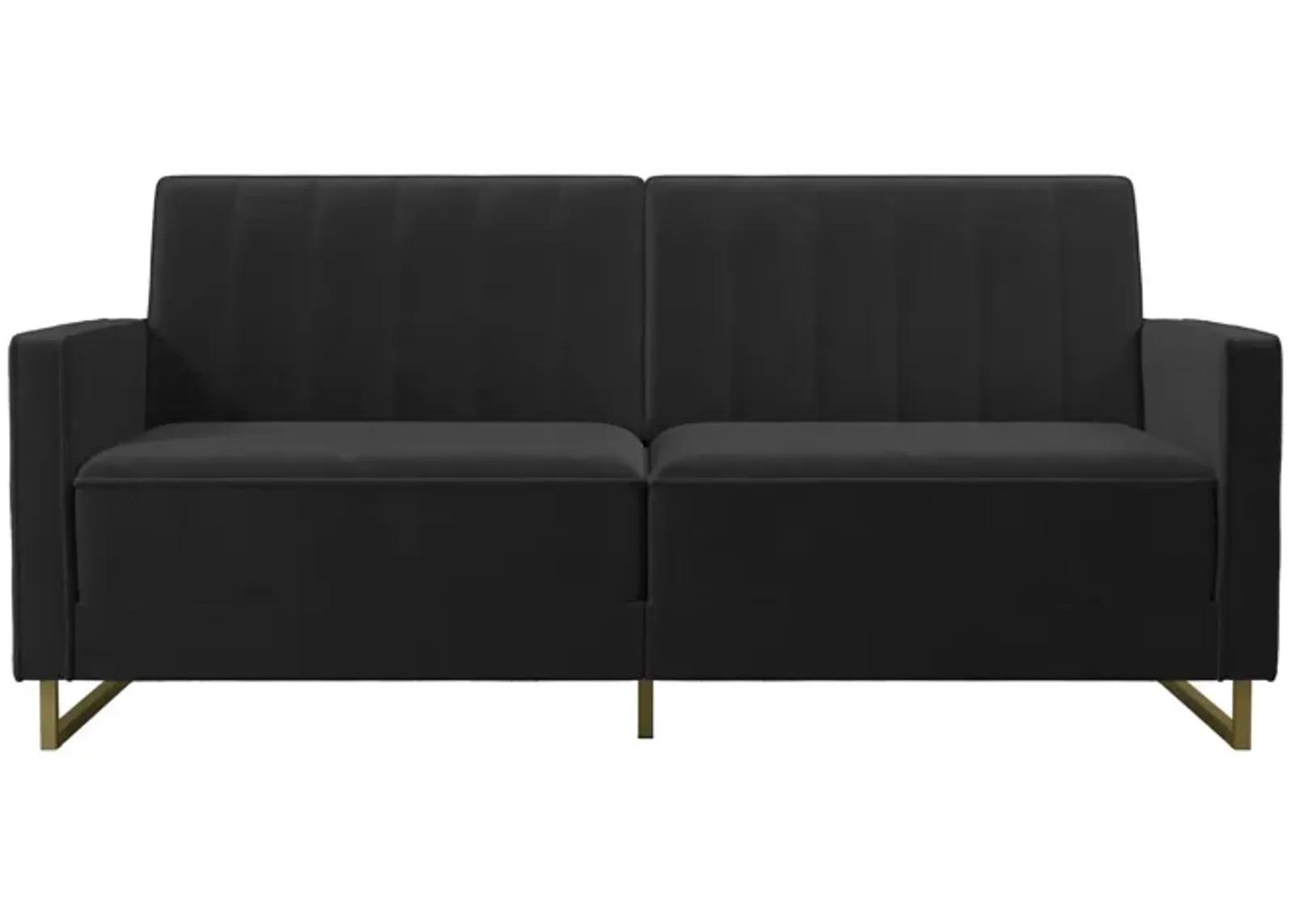 Skylar Coil Velvet Futon with Ribbed Tufted Back and Gold Metal Legs