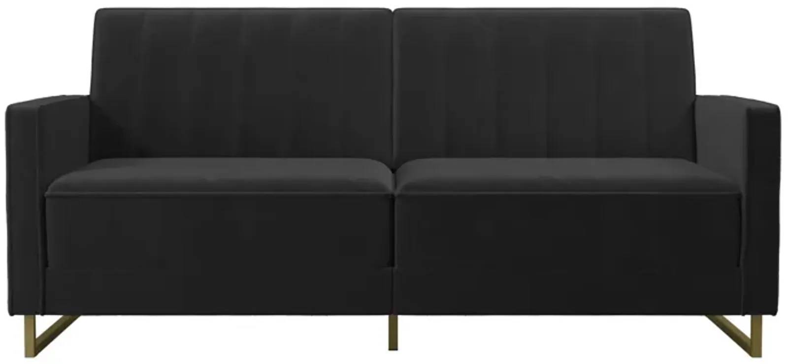 Skylar Coil Velvet Futon with Ribbed Tufted Back and Gold Metal Legs