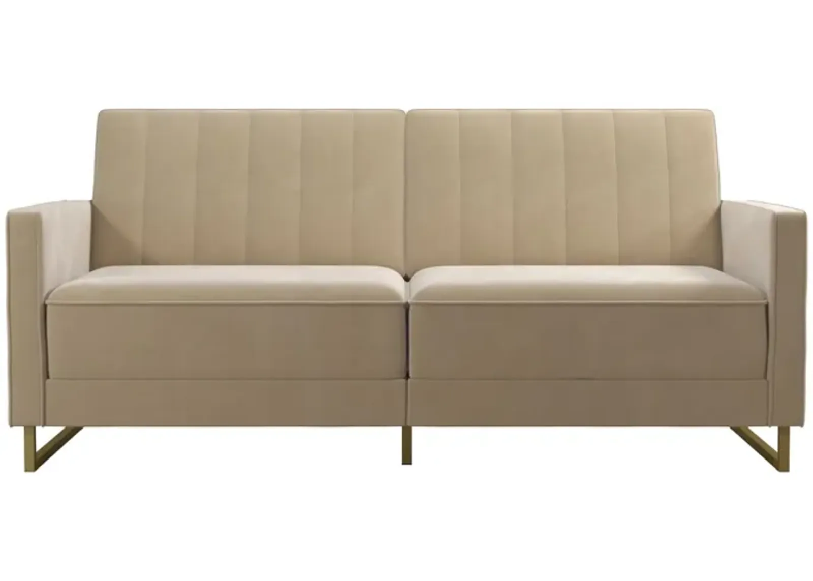 Skylar Coil Velvet Futon with Ribbed Tufted Back and Gold Metal Legs