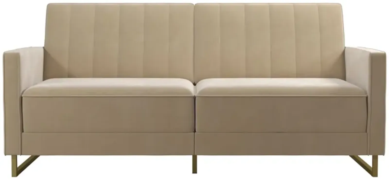 Skylar Coil Velvet Futon with Ribbed Tufted Back and Gold Metal Legs