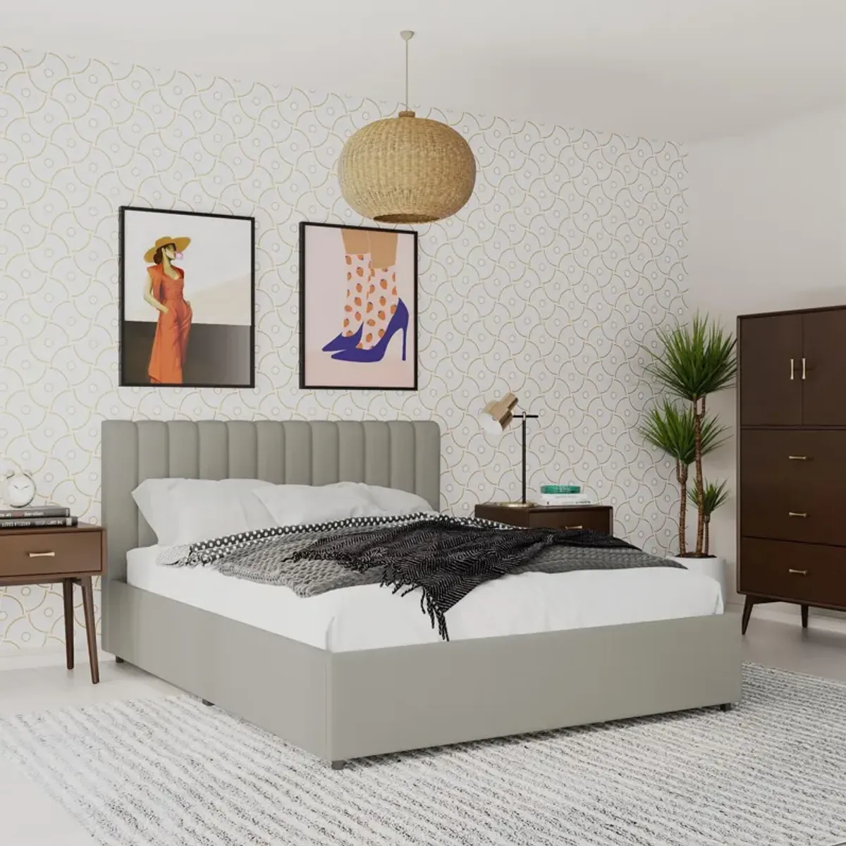 Brittany Upholstered Bed with Channel Tufted Headboard and Storage Drawers