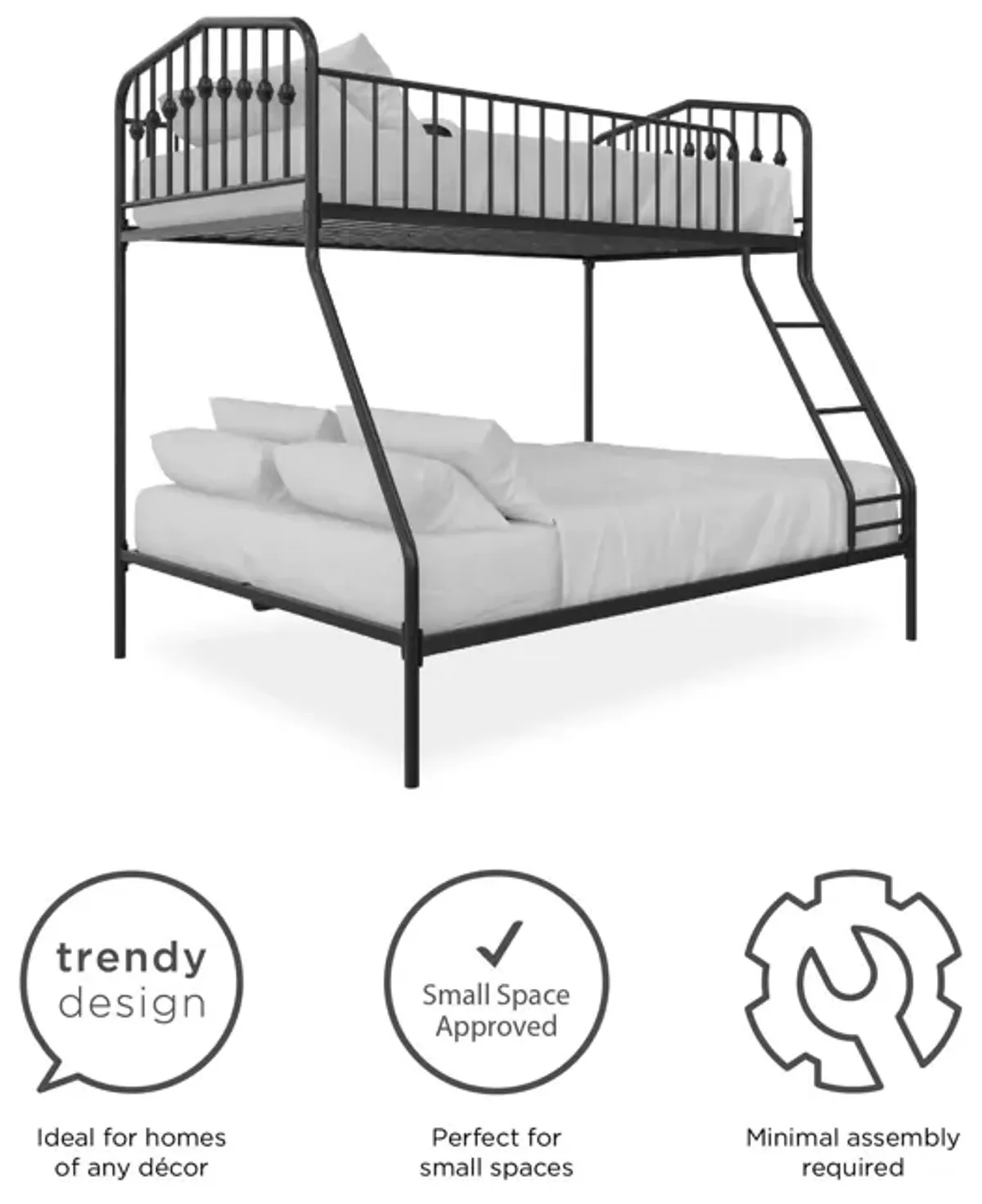 Bushwick Metal Bunk Bed with Secured Metal Slats and Integrated Ladder