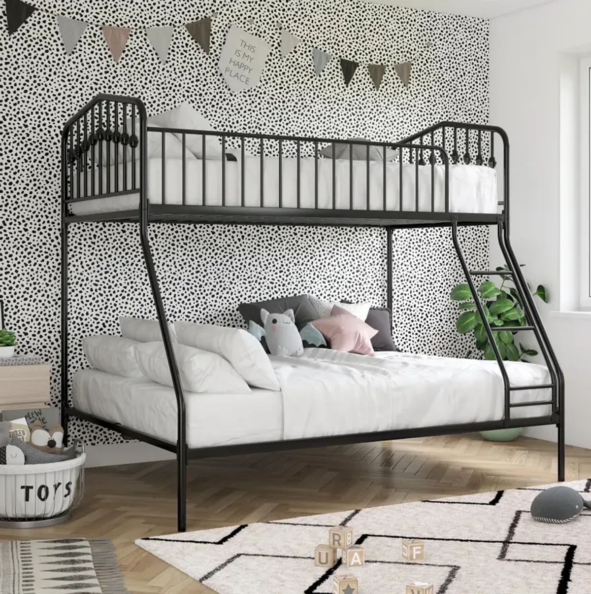 Bushwick Metal Bunk Bed with Secured Metal Slats and Integrated Ladder