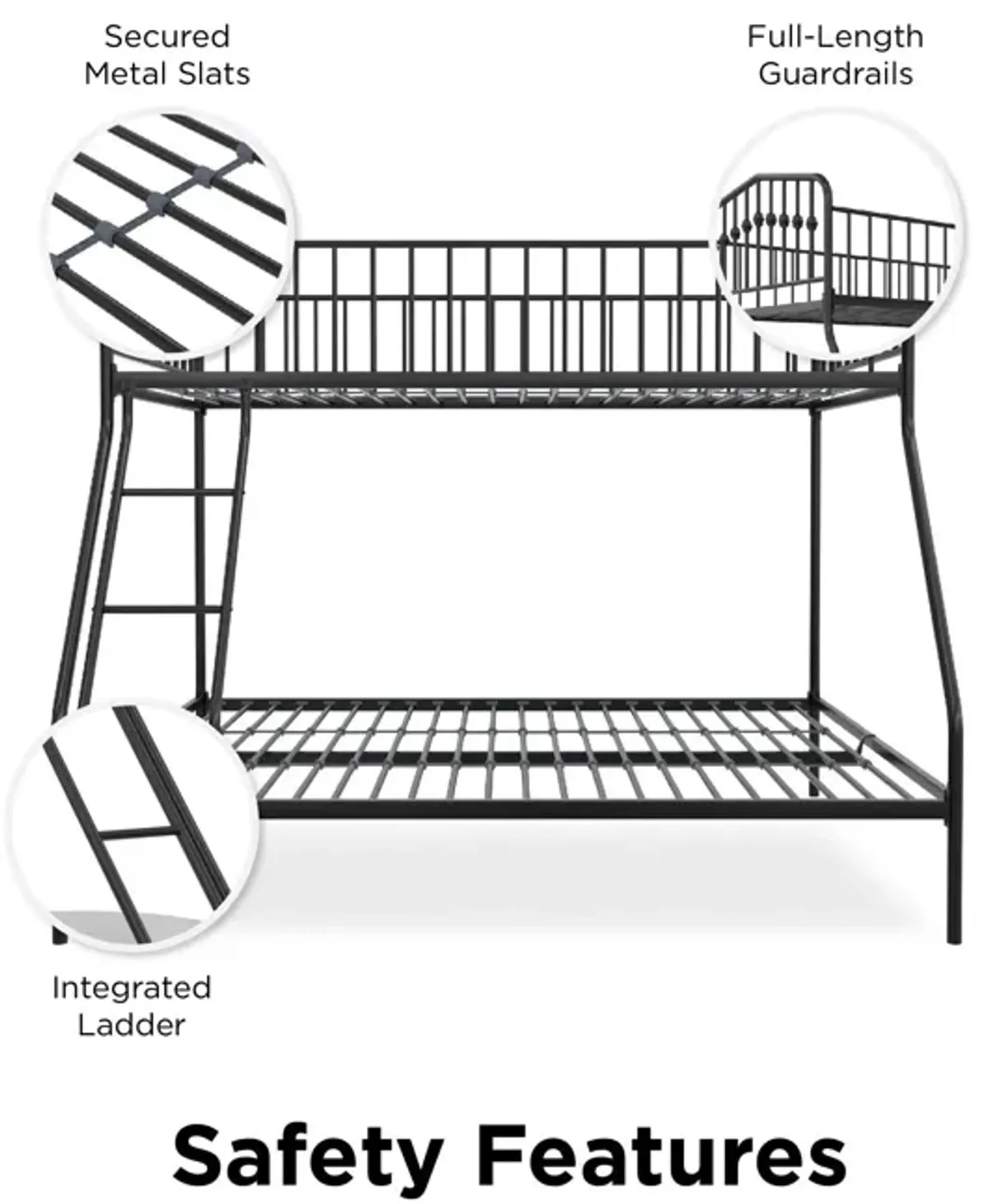 Bushwick Metal Bunk Bed with Secured Metal Slats and Integrated Ladder