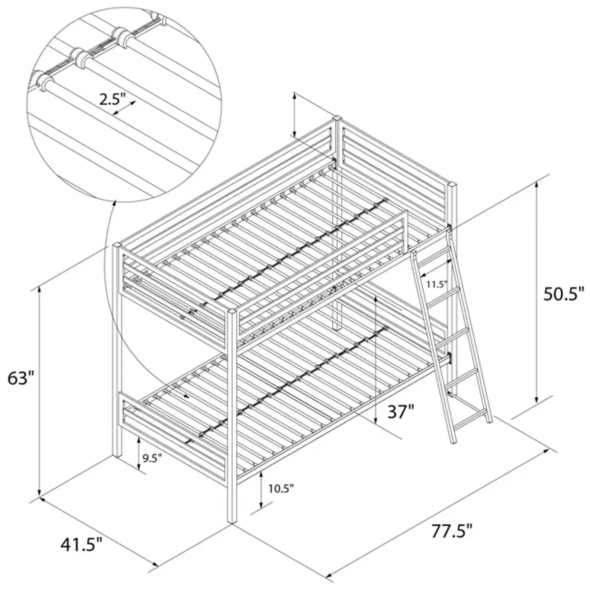 Maxwell Twin-Over-Twin Metal Bunk Bed