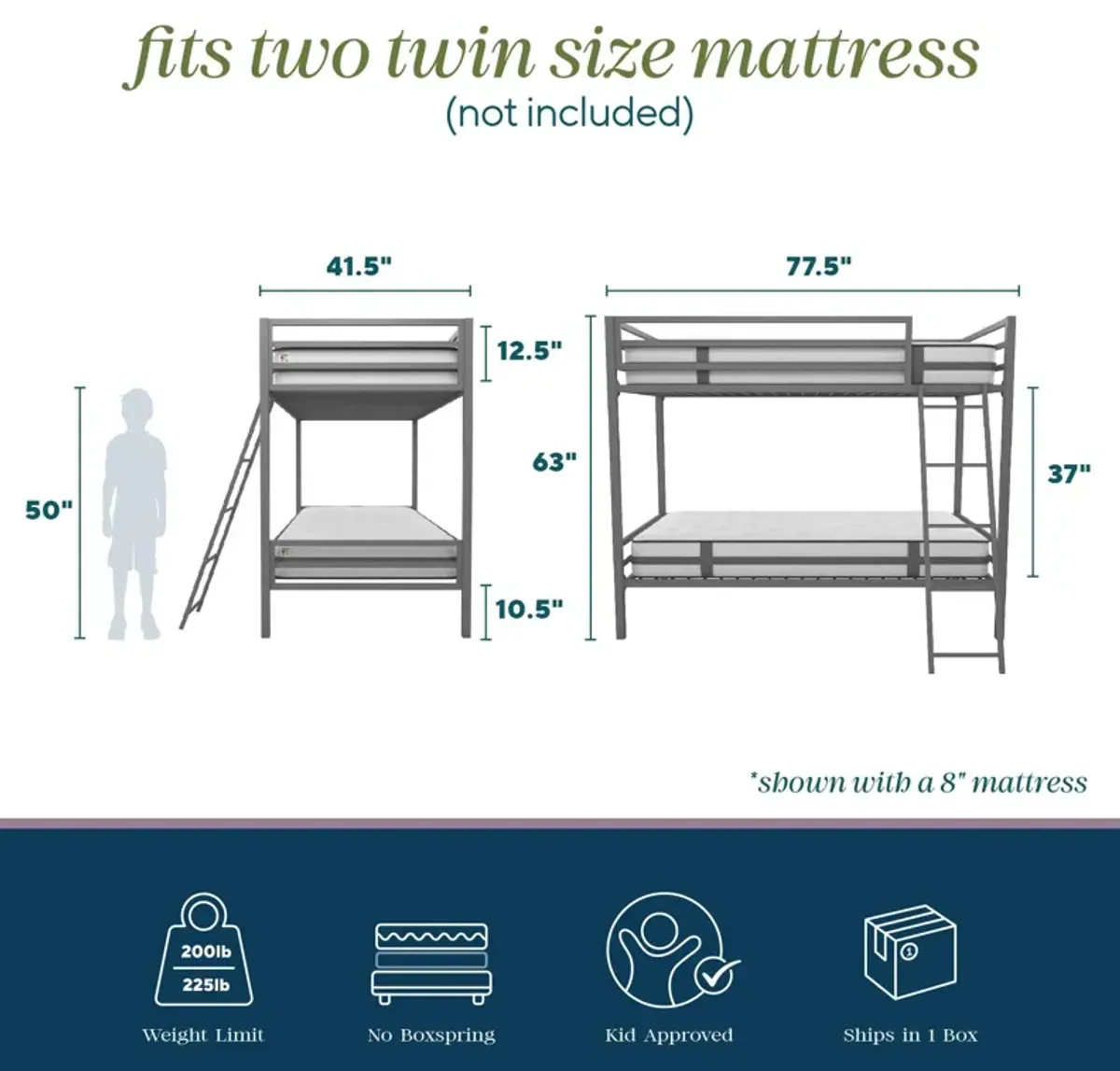 Maxwell Twin-Over-Twin Metal Bunk Bed