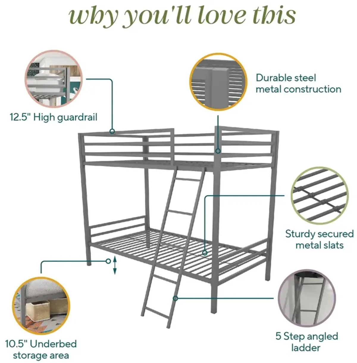 Maxwell Twin-Over-Twin Metal Bunk Bed