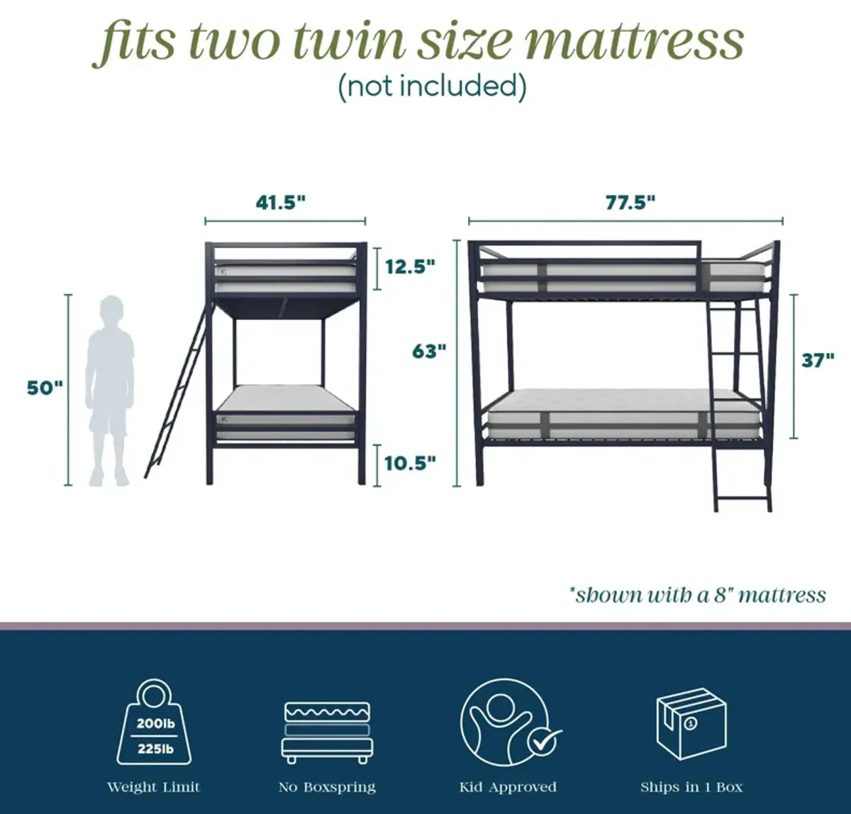 Maxwell Twin-Over-Twin Metal Bunk Bed