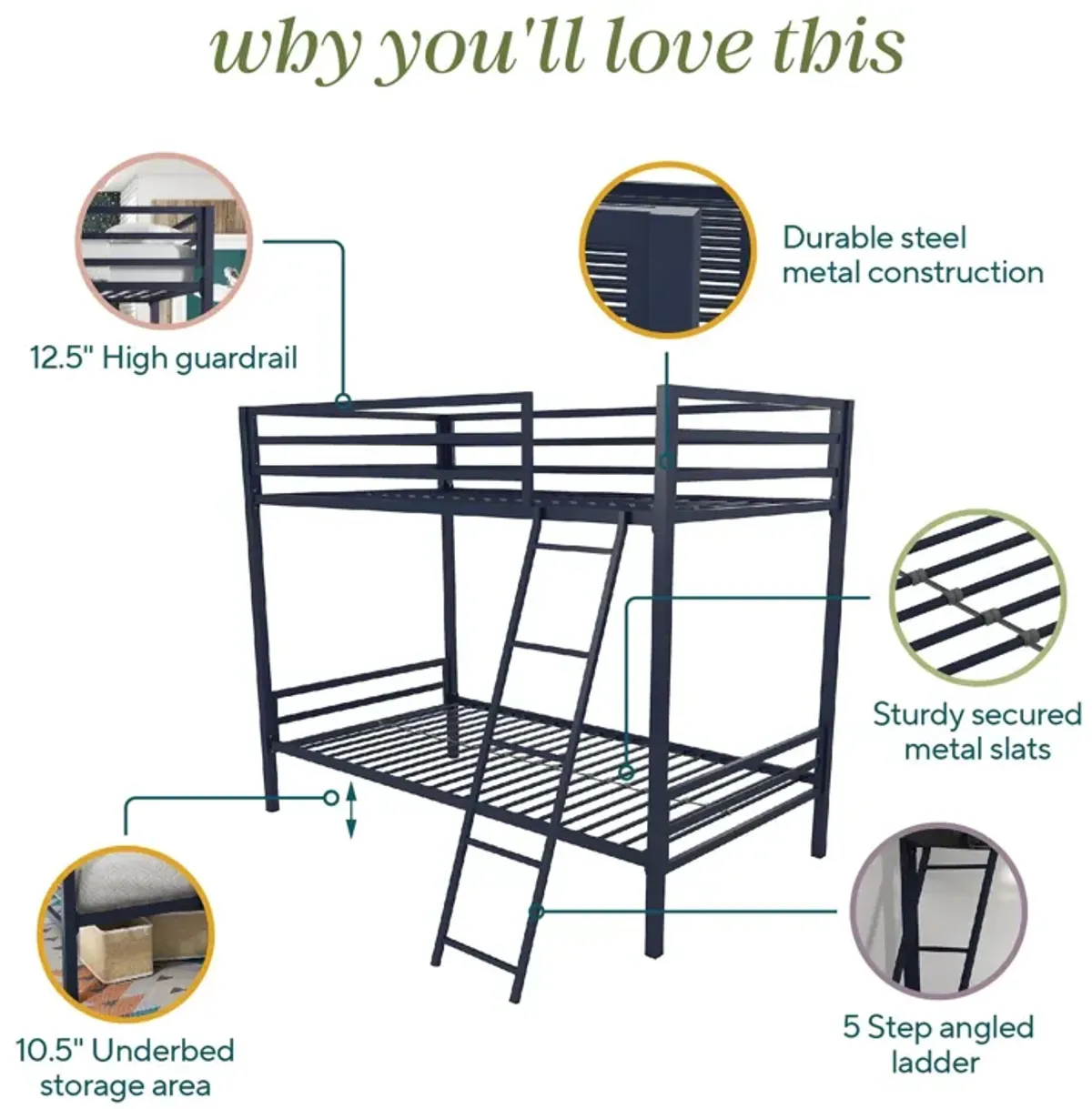 Maxwell Twin-Over-Twin Metal Bunk Bed