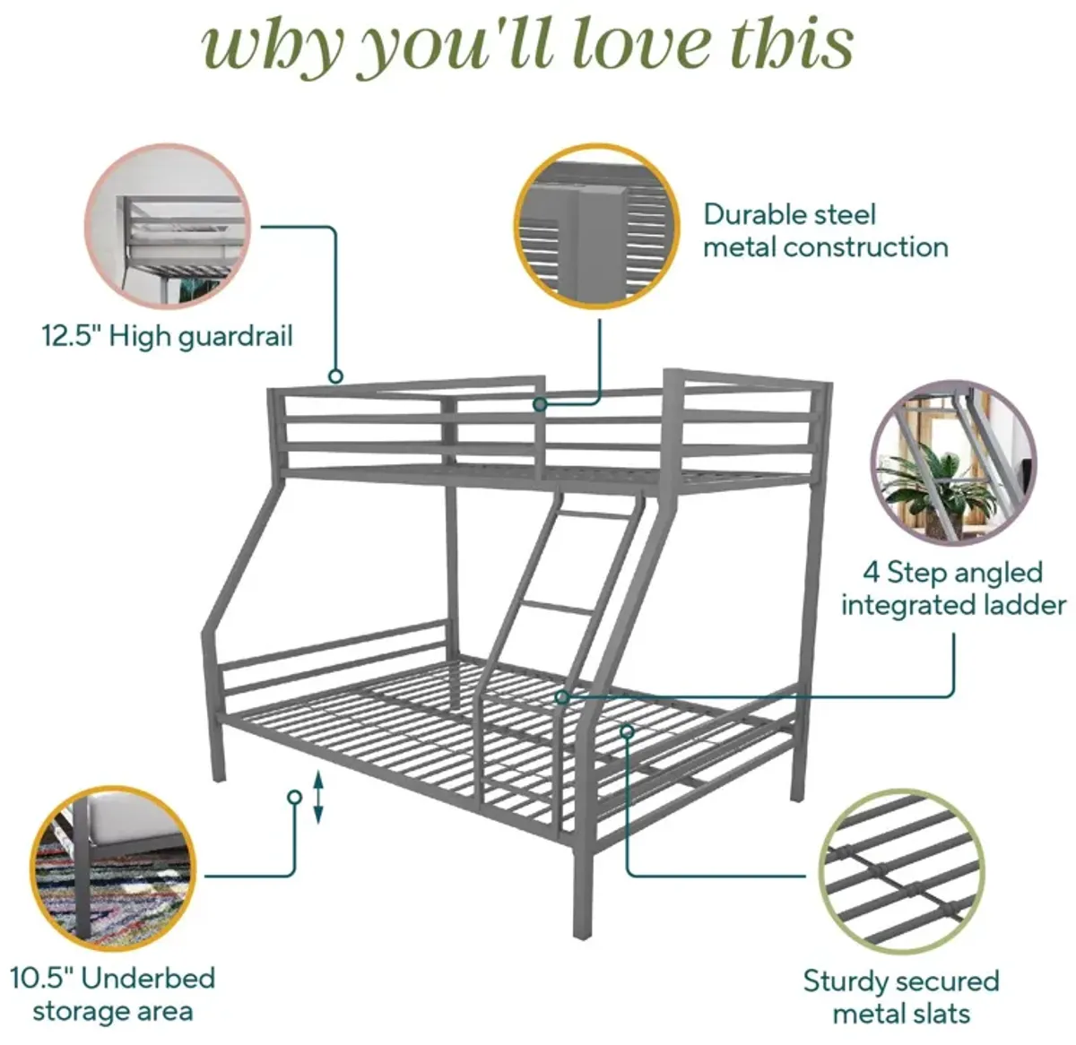 Maxwell Twin-Over-Full Metal Bunk Bed