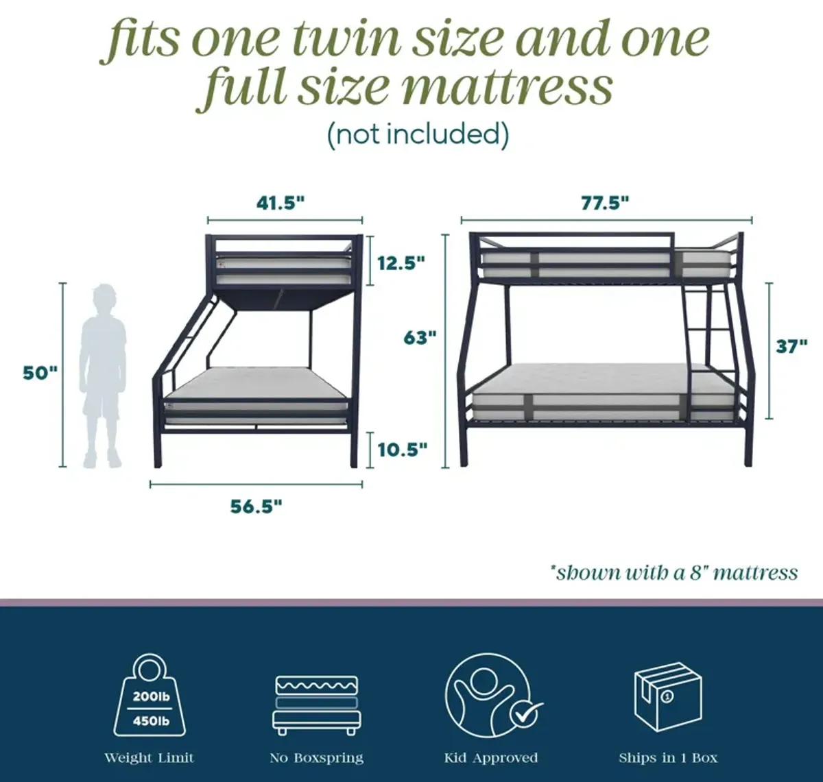 Maxwell Twin-Over-Full Metal Bunk Bed