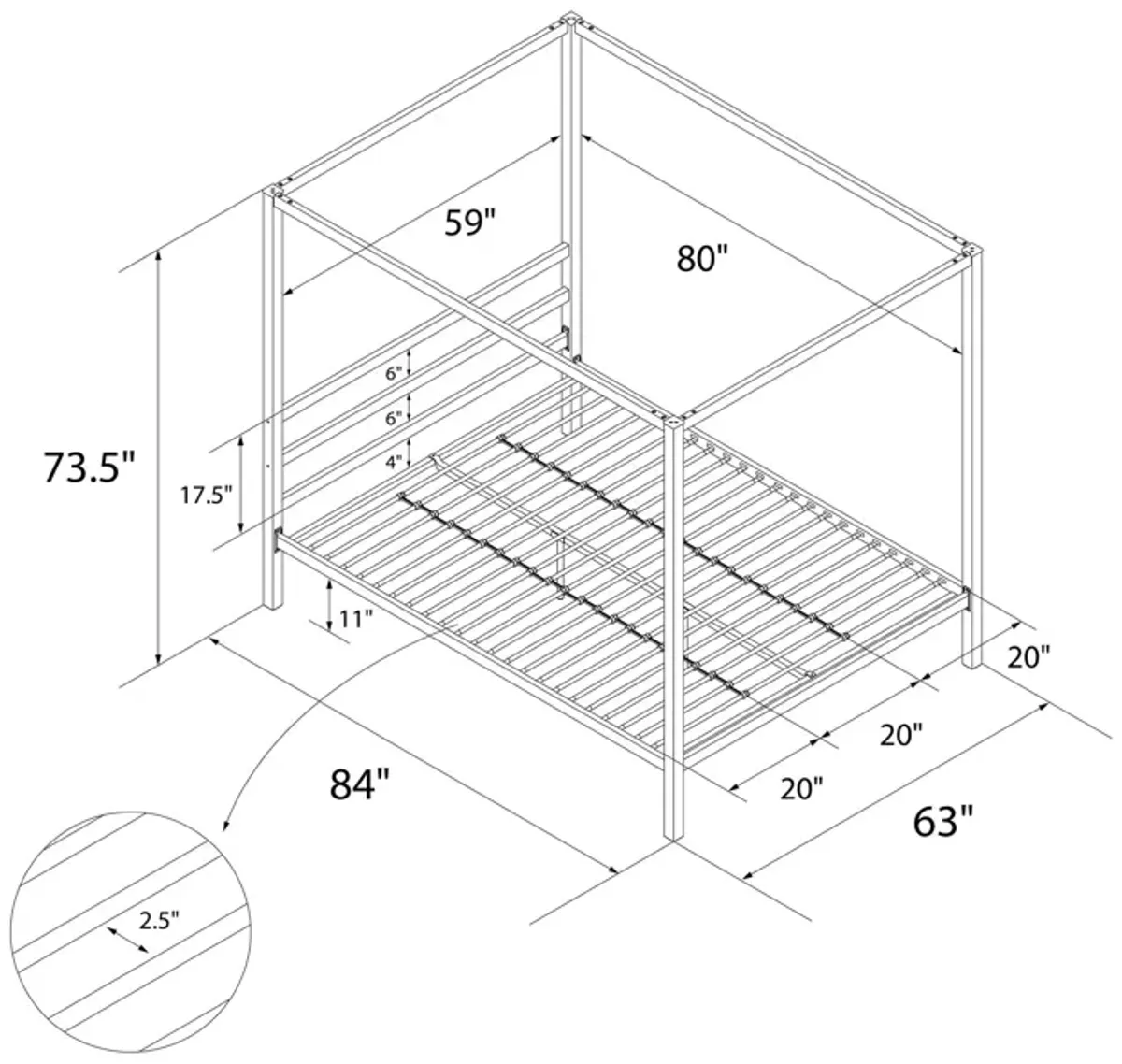 Modern Metal Canopy Bed with Sleek Built-In Headboard