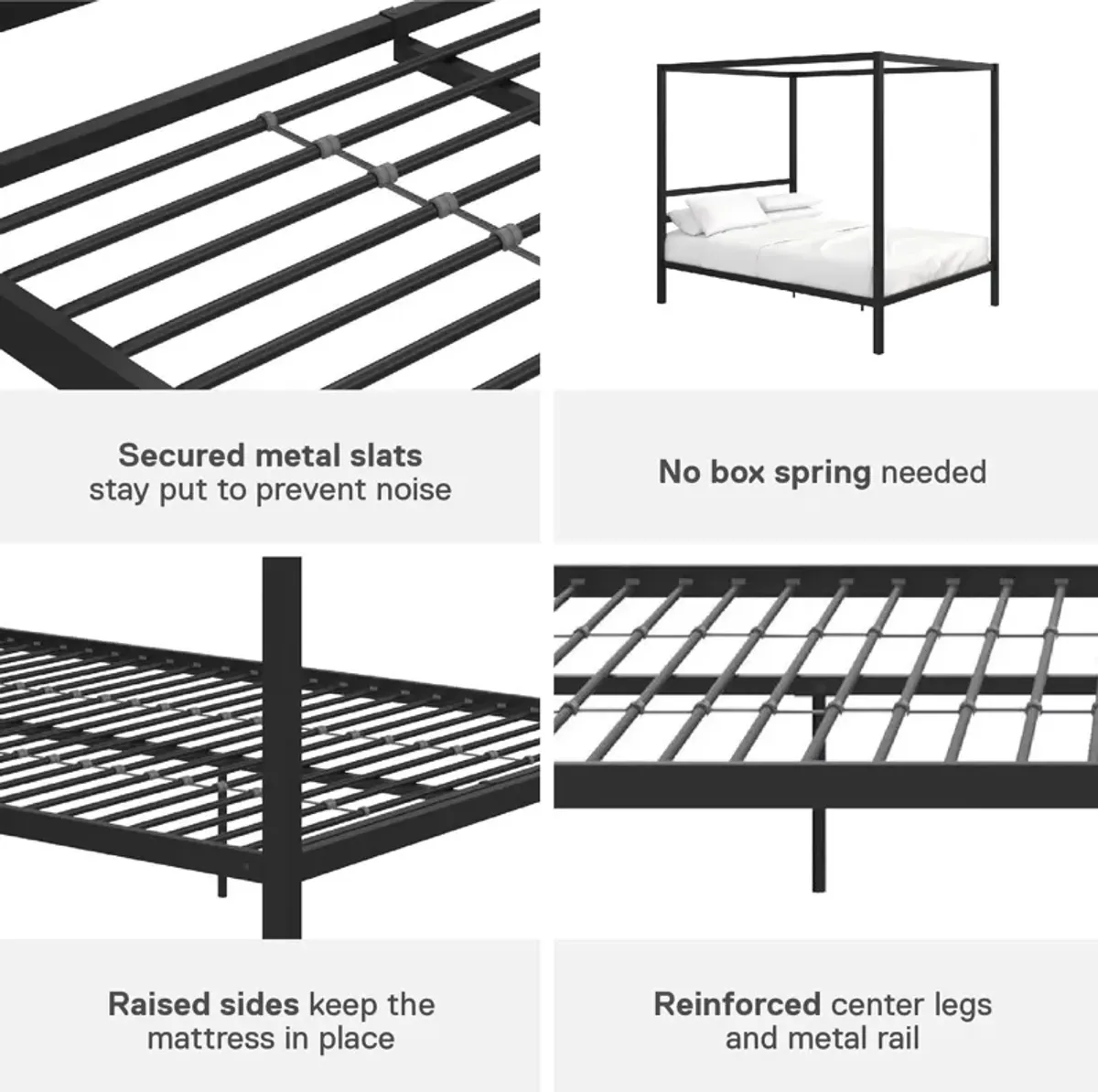 Modern Metal Canopy Bed with Sleek Built-In Headboard