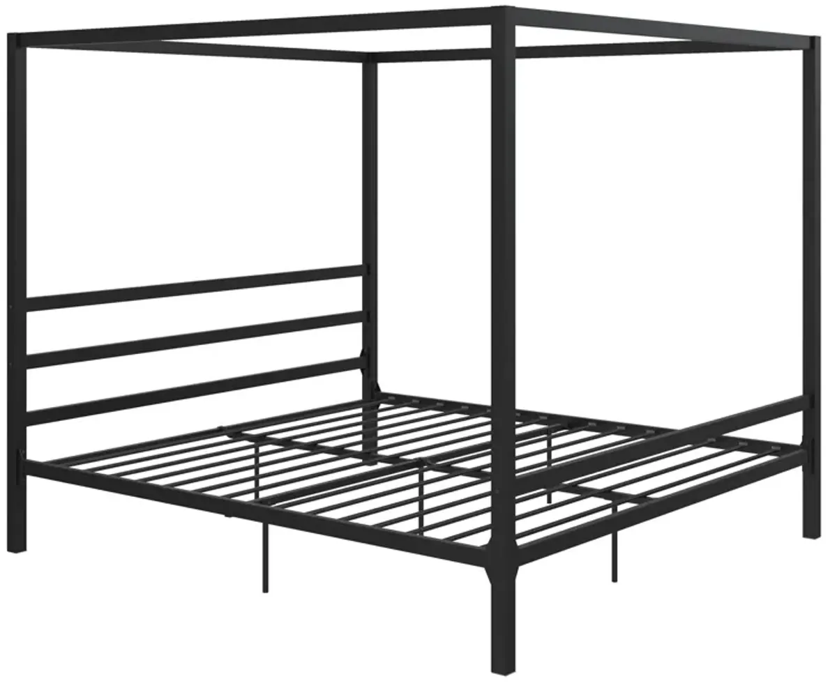 Modern Metal Canopy Bed with Sleek Built-In Headboard