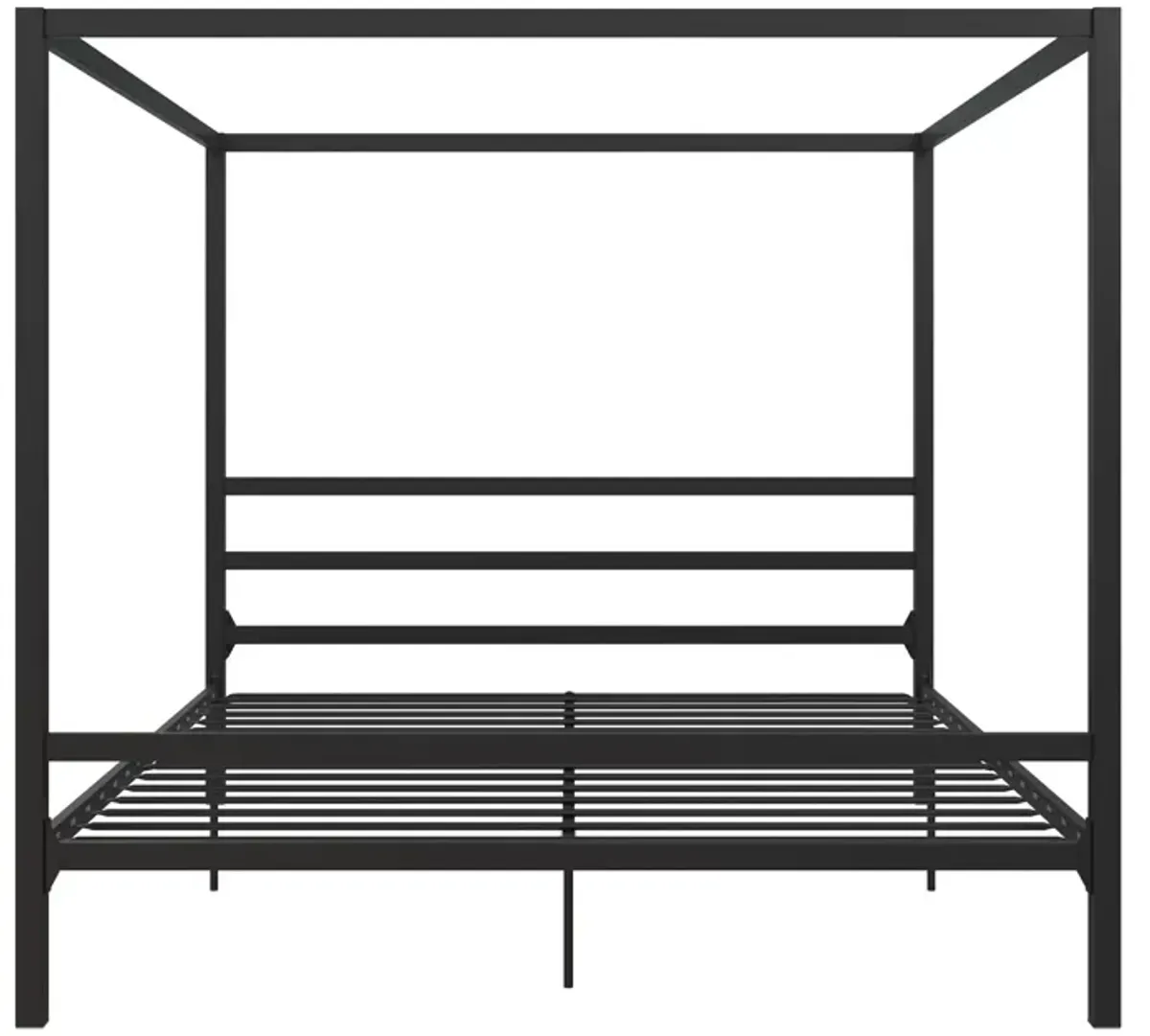 Modern Metal Canopy Bed with Sleek Built-In Headboard