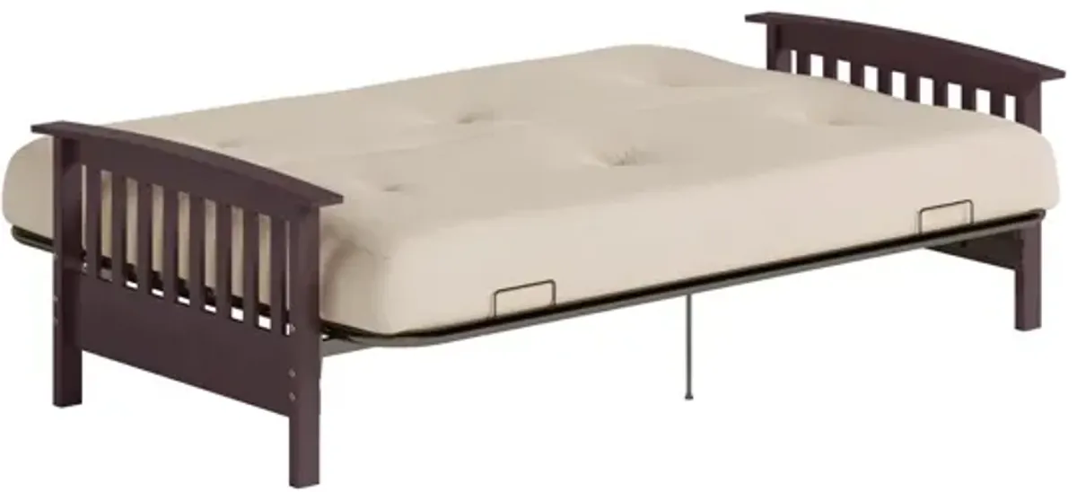 Darrien Full Wood Arm Futon Frame with 6 Inch Thermobonded High Density Polyester Fill Mattress