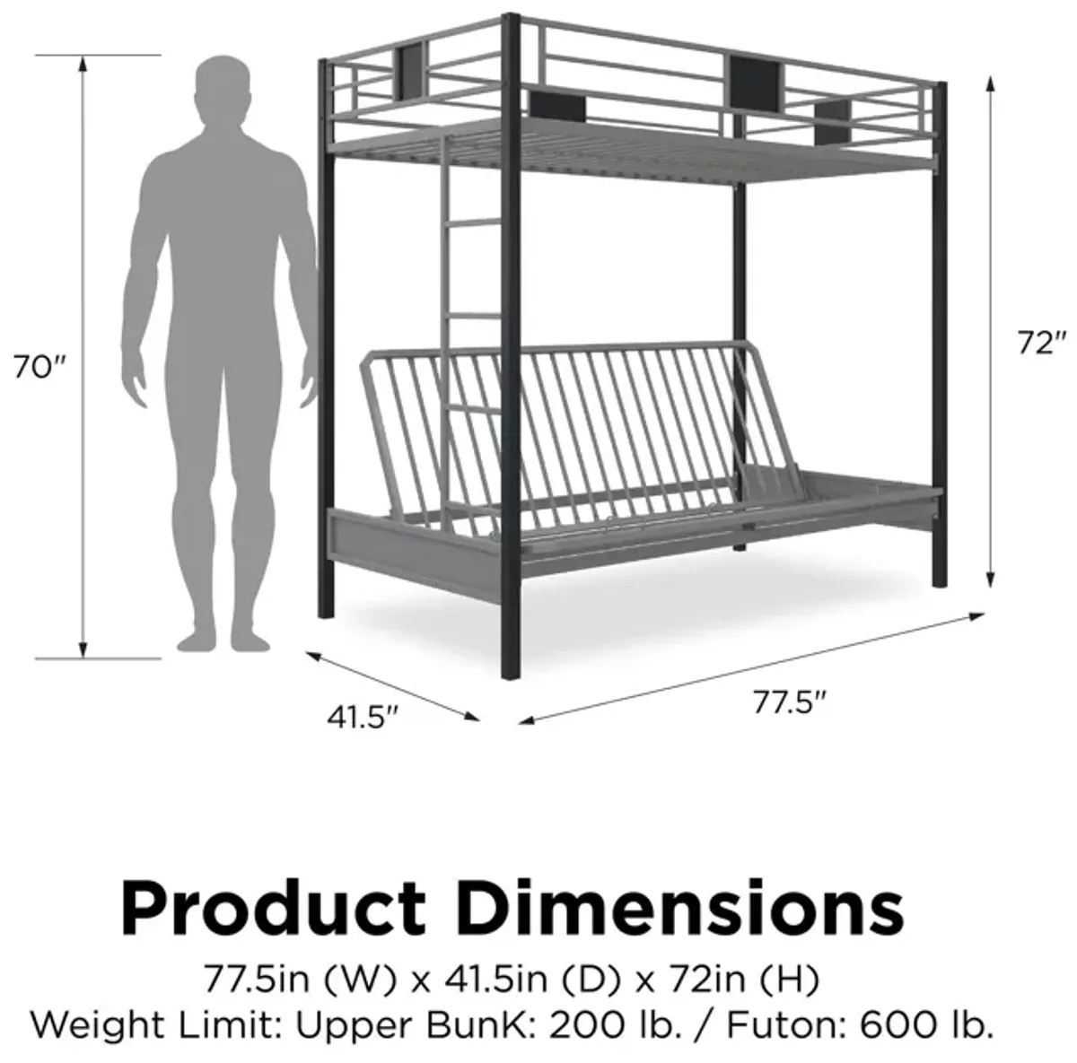 Silver Screen Twin/Futon Metal Bunk Bed