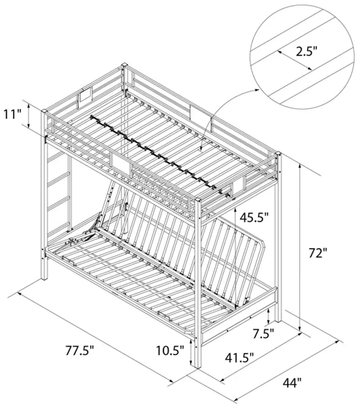 Silver Screen Twin/Futon Metal Bunk Bed