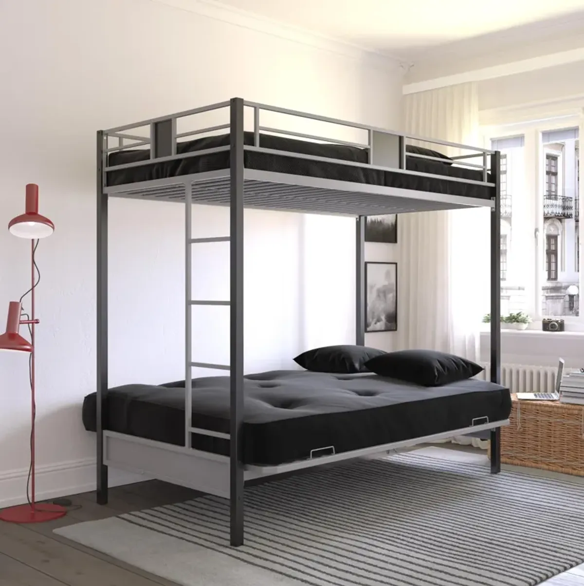 Silver Screen Twin/Futon Metal Bunk Bed