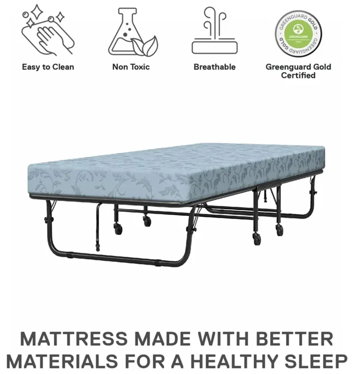 Barry Folding Cot Guest Bed with 4 Inch Mattress