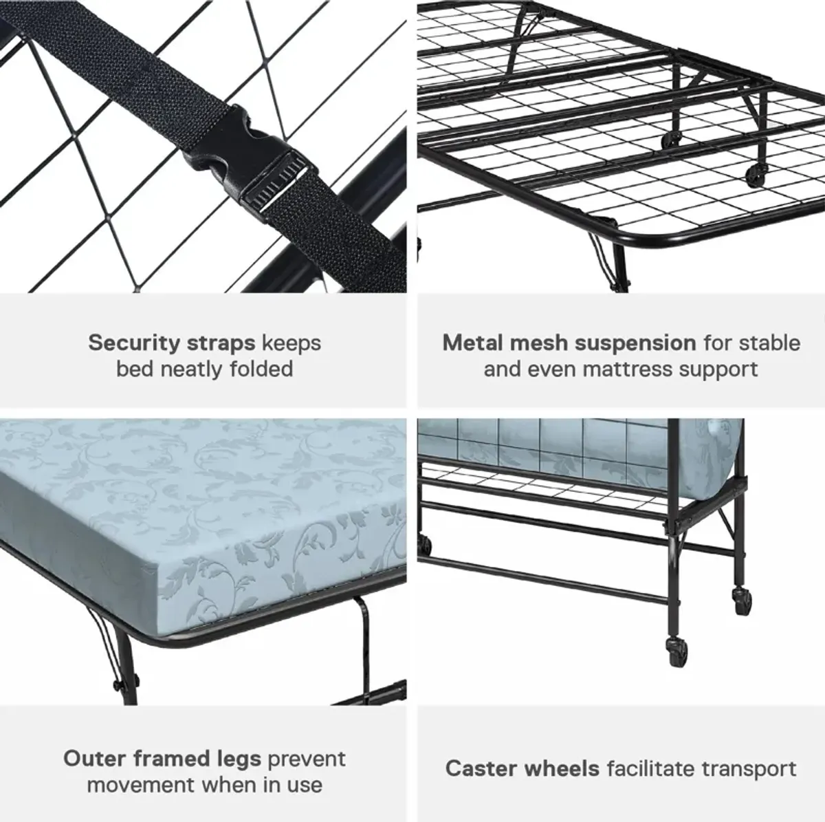 Barry Folding Cot Guest Bed with 4 Inch Mattress