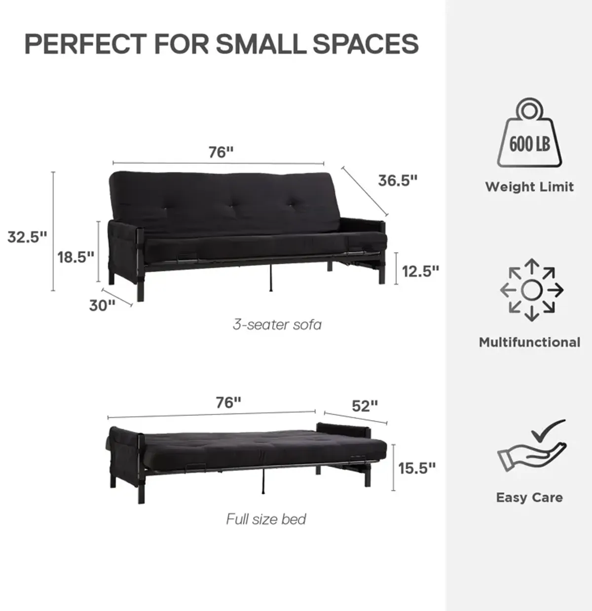 Fairview Metal and Storage Arm Futon with 6 Inch Mattress