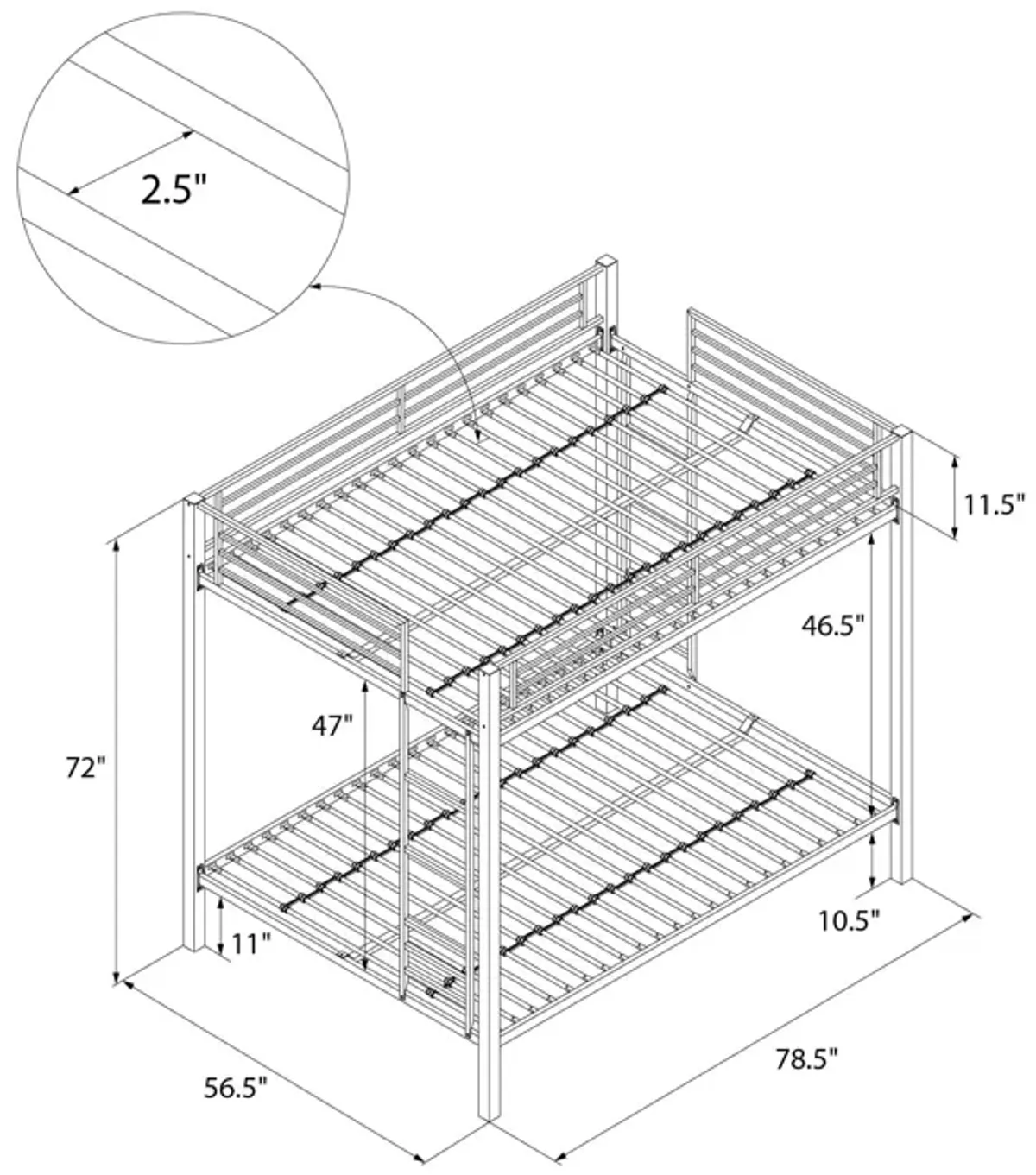 Full over Full Bunk Bed with Sturdy Metal Frame and Simple Design