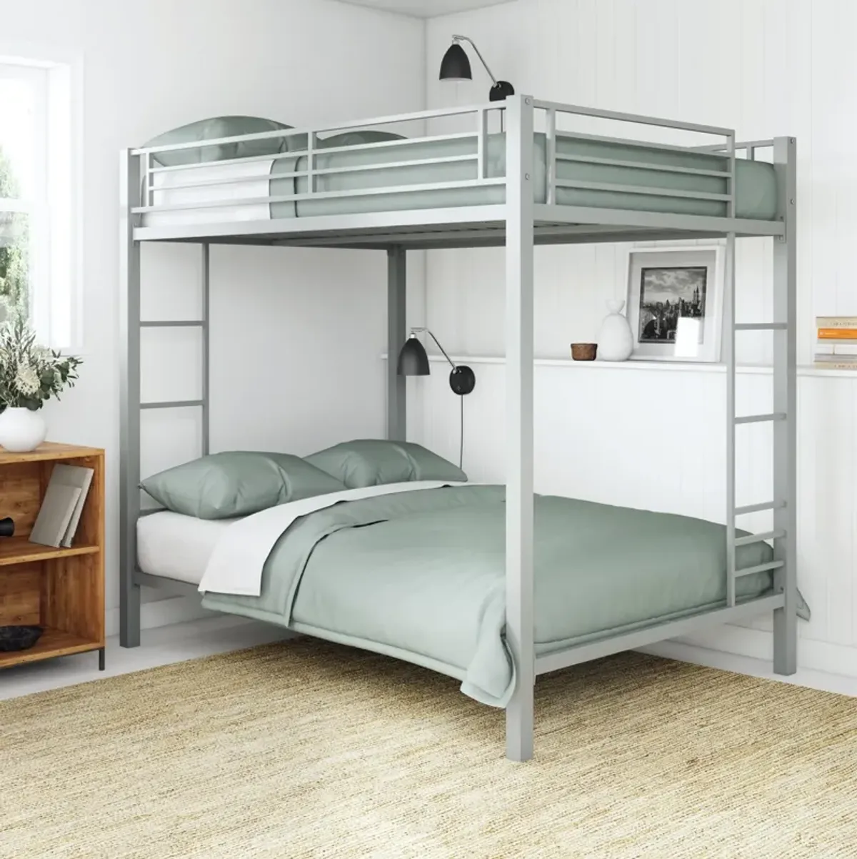 Full over Full Bunk Bed with Sturdy Metal Frame and Simple Design