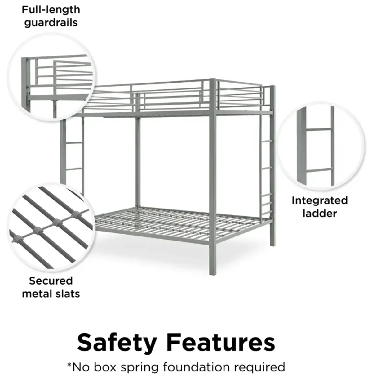 Full over Full Bunk Bed with Sturdy Metal Frame and Simple Design