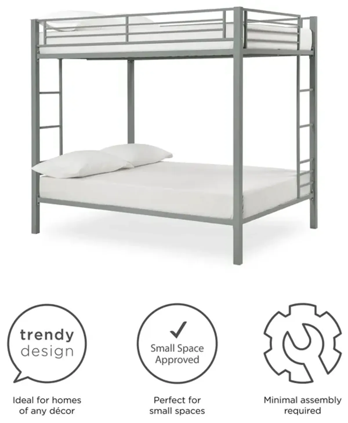 Full over Full Bunk Bed with Sturdy Metal Frame and Simple Design