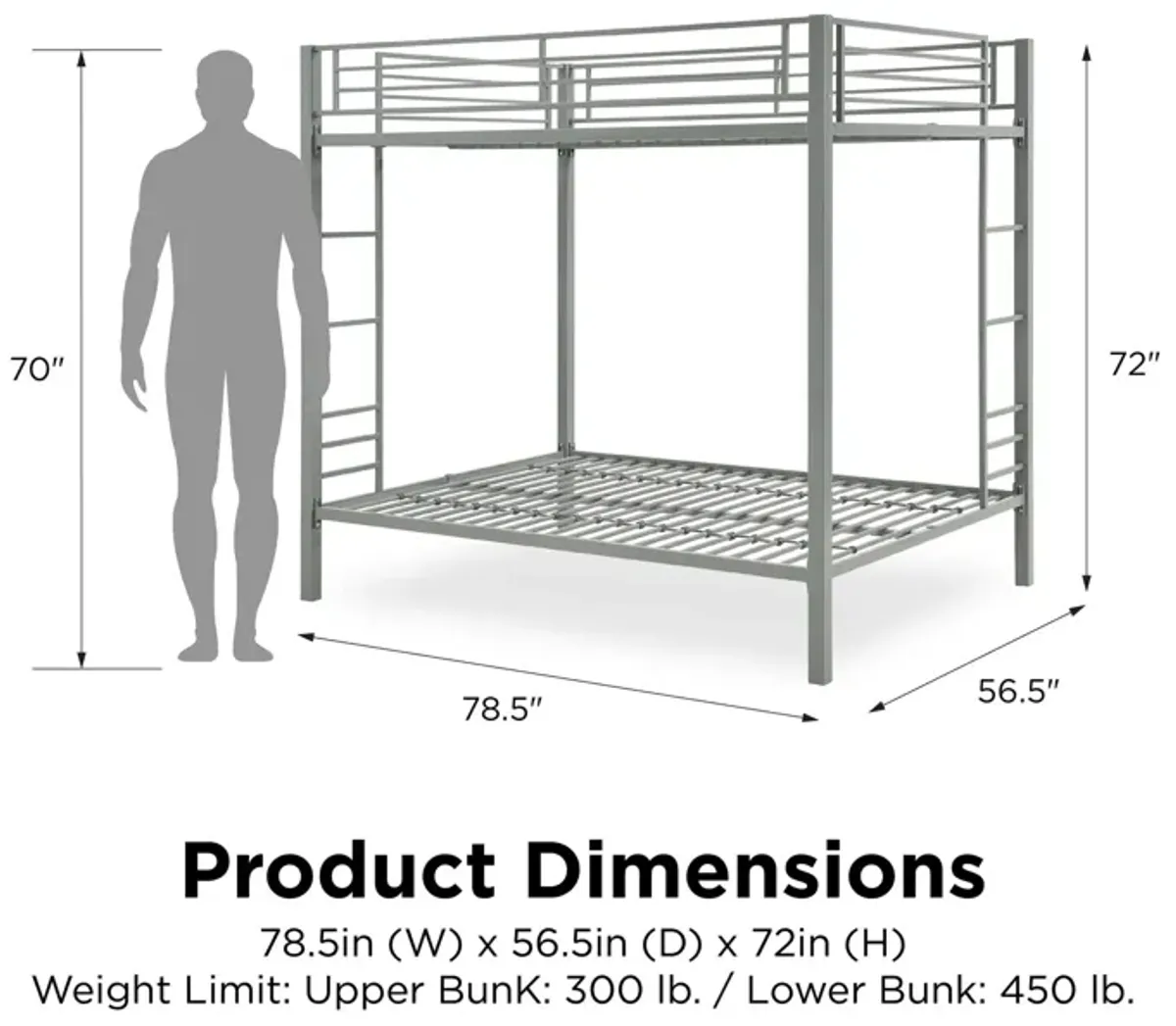 Full over Full Bunk Bed with Sturdy Metal Frame and Simple Design