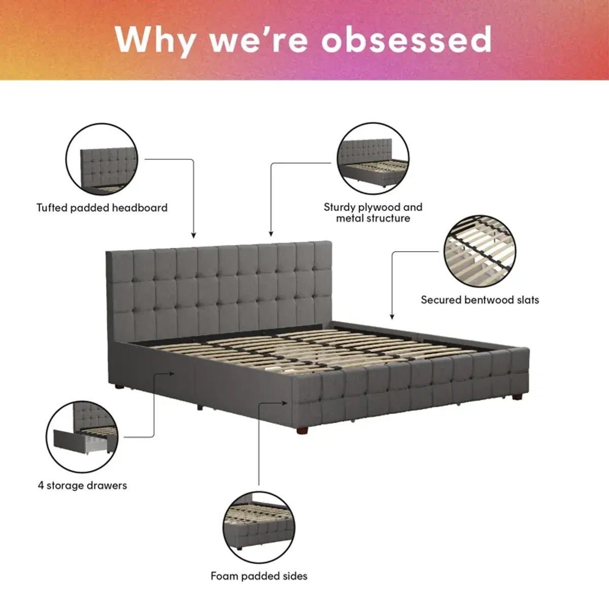 Elizabeth Upholstered Bed with Storage