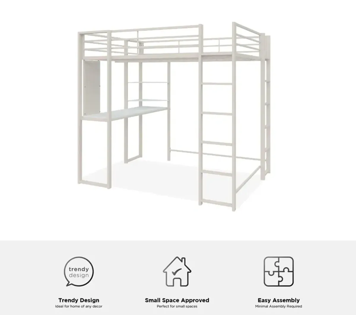 Abode Metal Loft Bed with Built in Desk and Storage Space