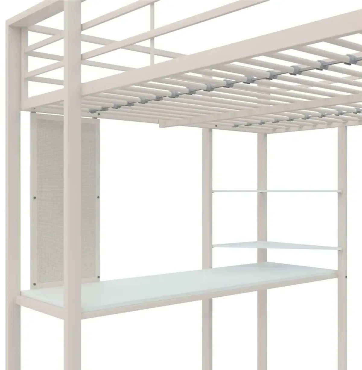 Abode Metal Loft Bed with Built in Desk and Storage Space