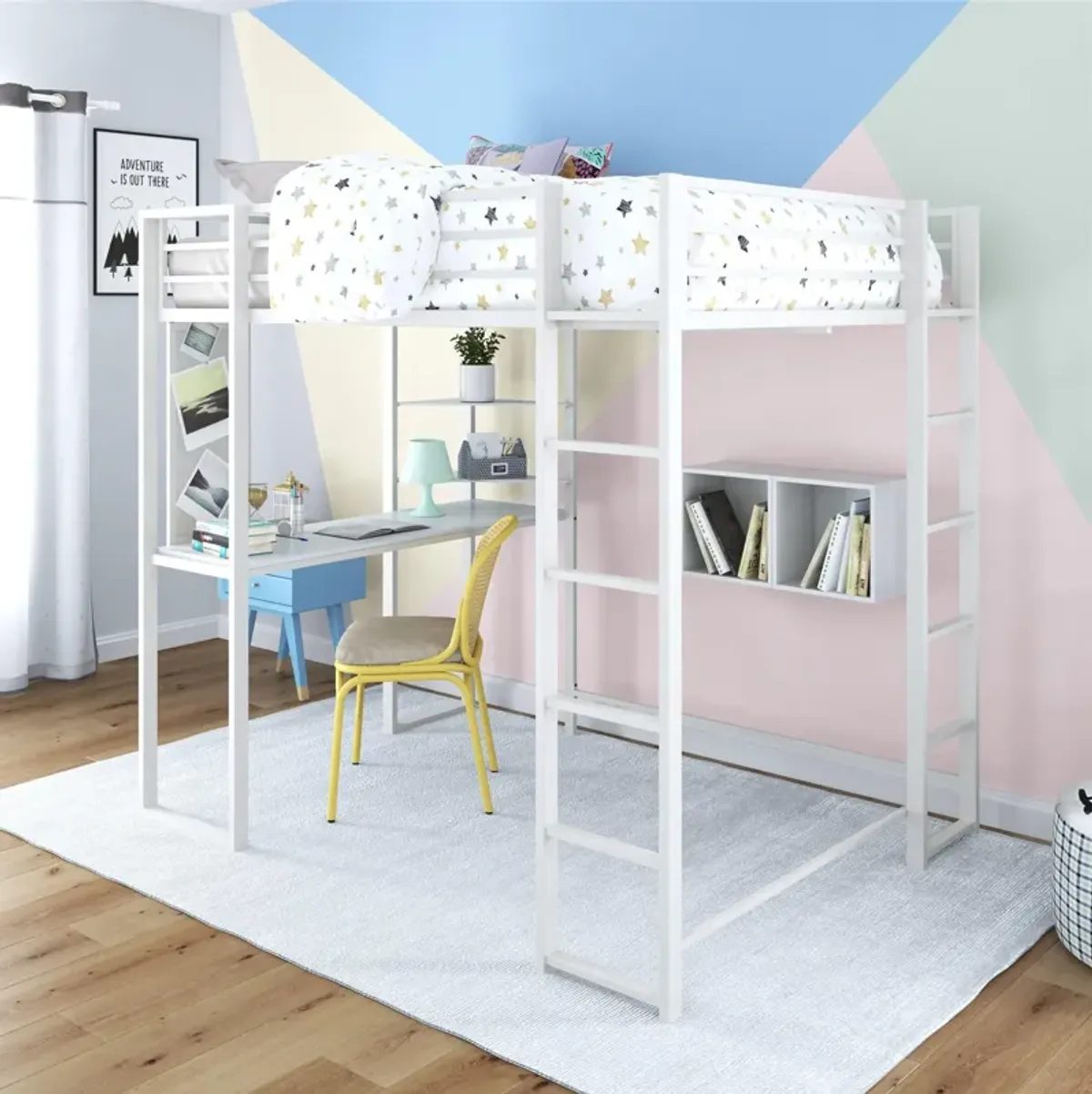 Abode Metal Loft Bed with Built in Desk and Storage Space