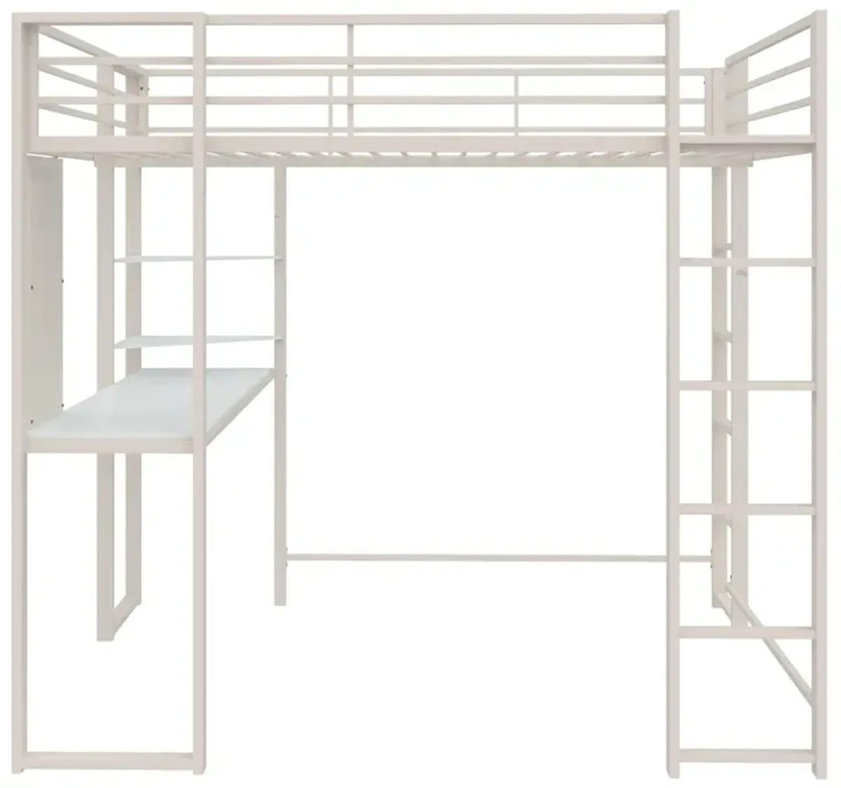 Abode Metal Loft Bed with Built in Desk and Storage Space