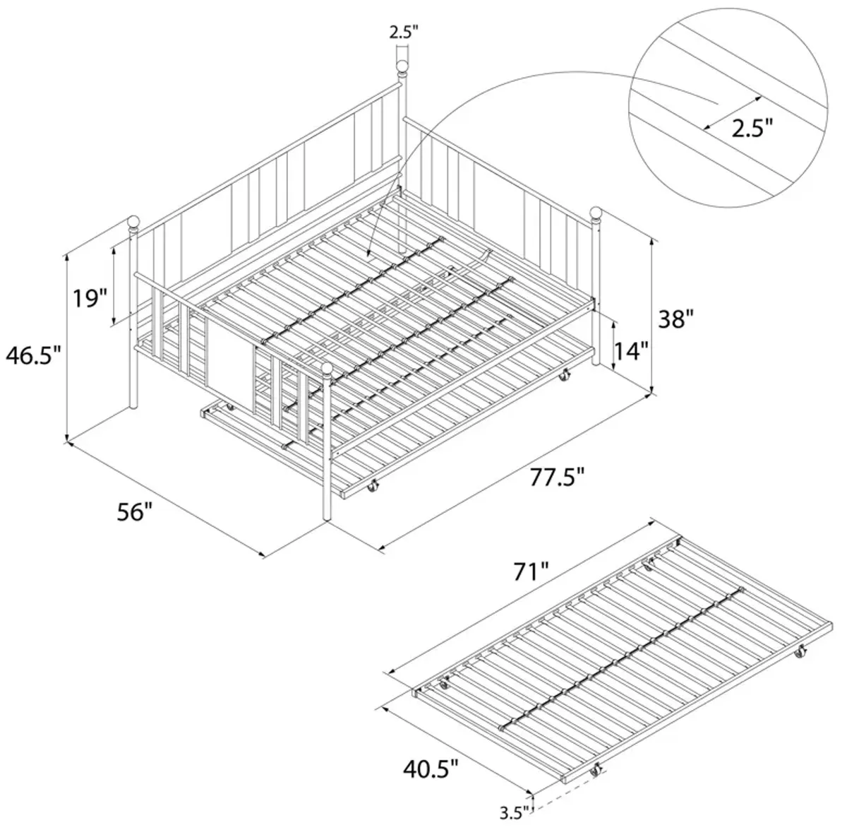 Langham Metal Daybed and Trundle Set