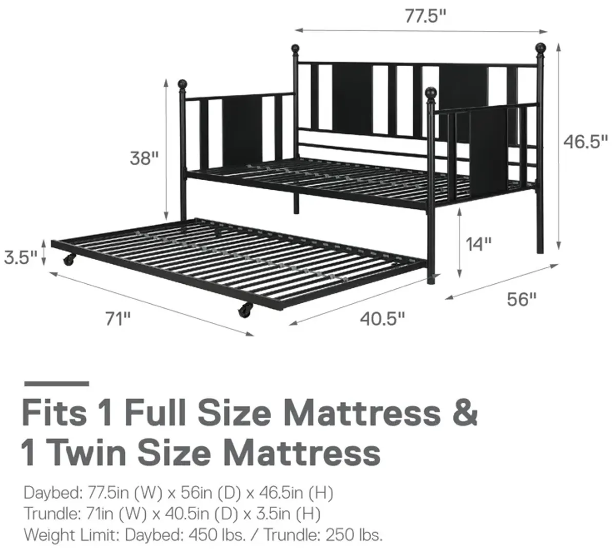 Langham Metal Daybed and Trundle Set