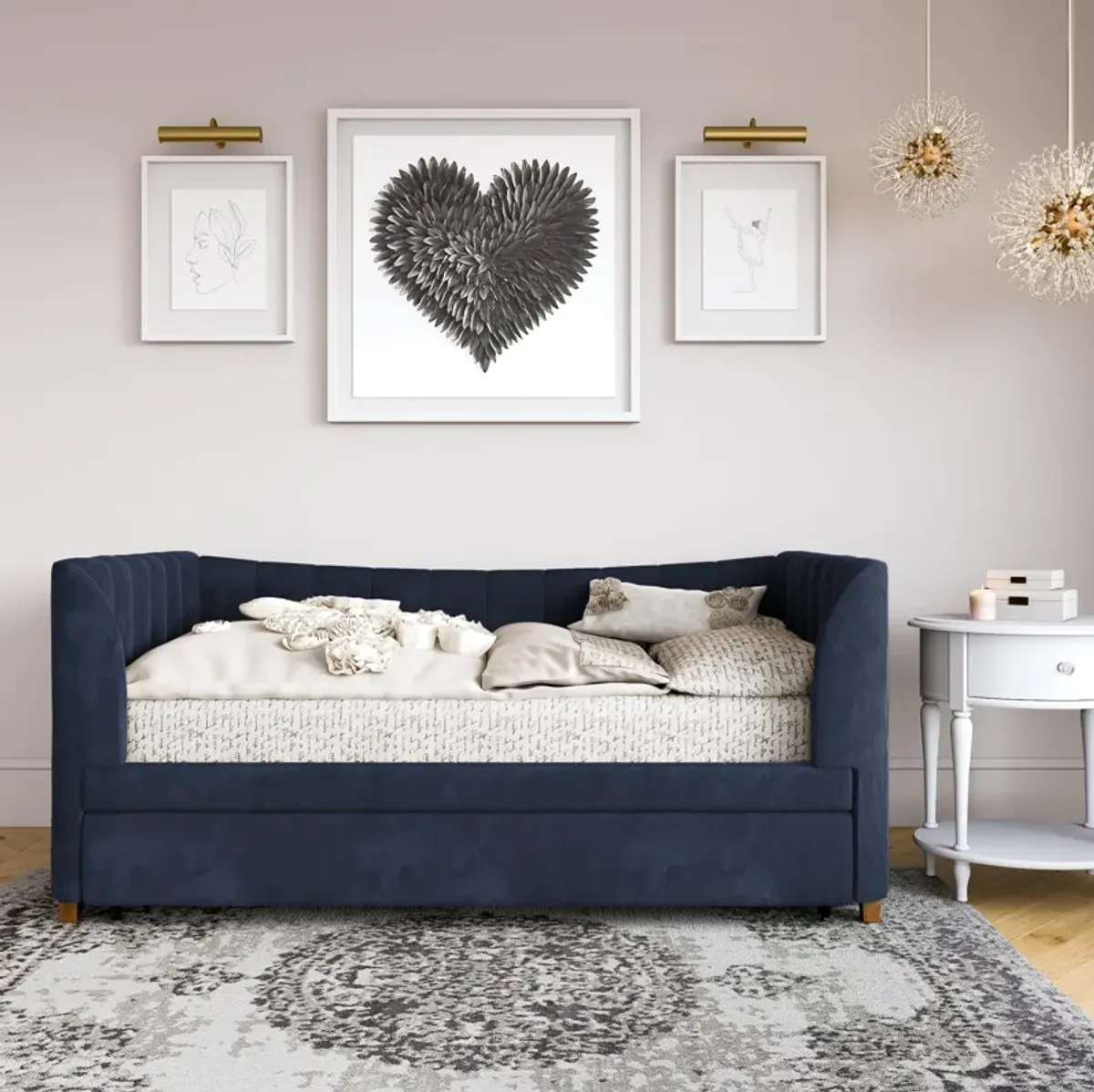 Valentina Upholstered Daybed with Trundle and Vertical Stitching