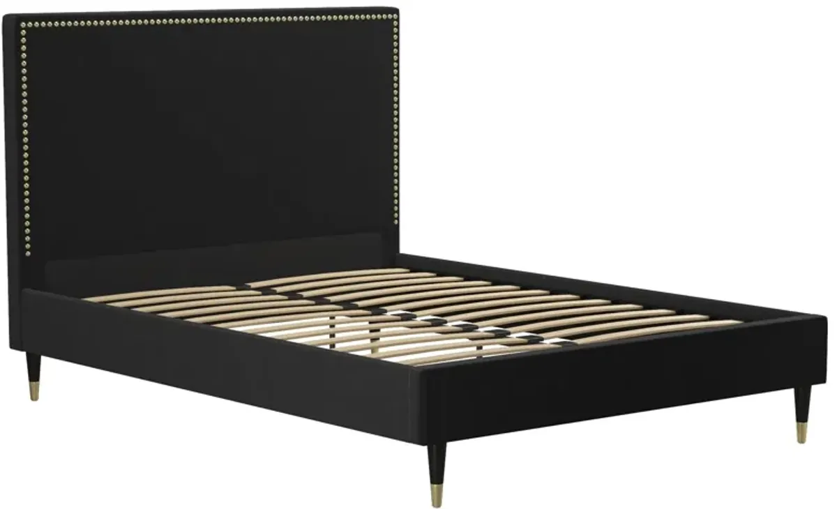 Audrey Velvet Upholstered Bed with Headboard and Nailheads