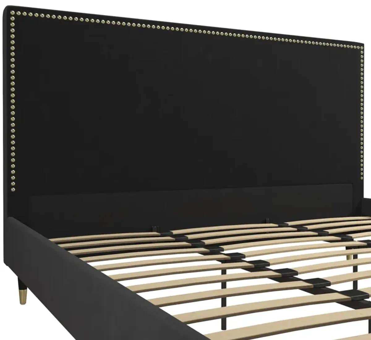 Audrey Velvet Upholstered Bed with Headboard and Nailheads