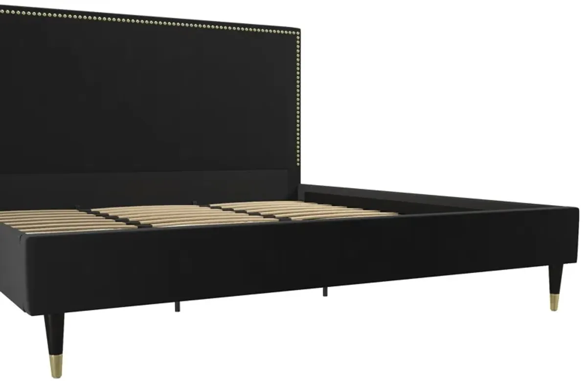 Audrey Velvet Upholstered Bed with Headboard and Nailheads